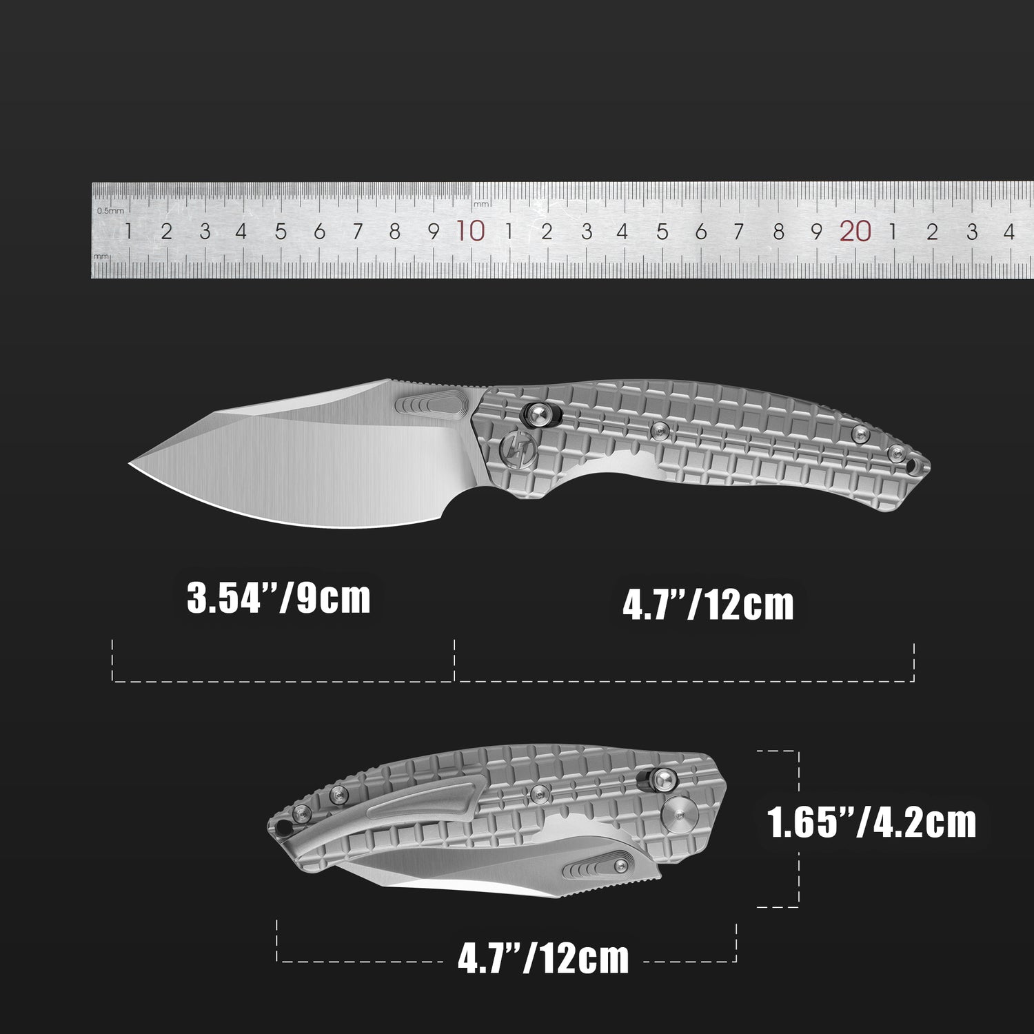 T052-Folding Knife 3.54'' Bohler M390 Blade + Titanium Handle - Crossbar Lock - Thumb Stud