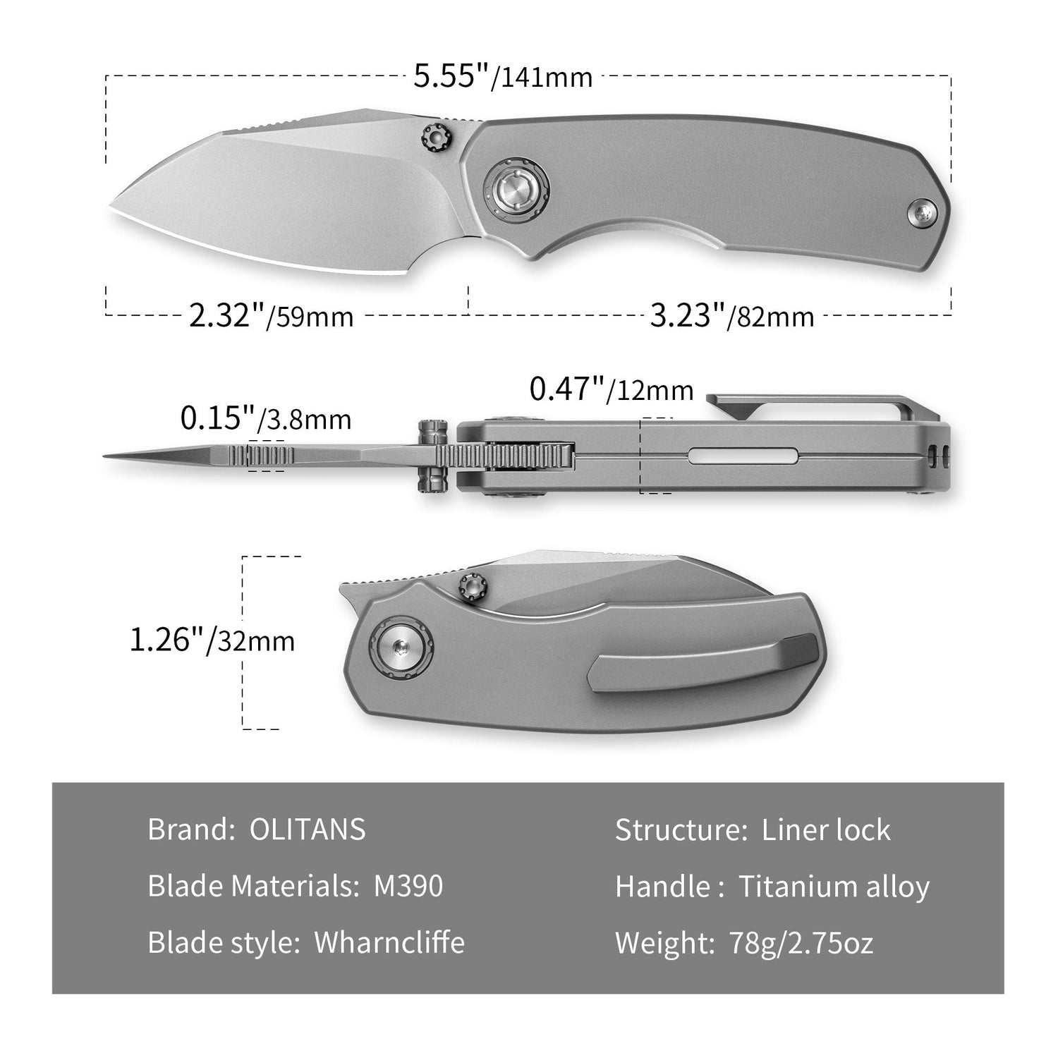 Mini Ti-Mastiff T074( 2.36'' + Bohler M390 +Titanium )Folding Knife