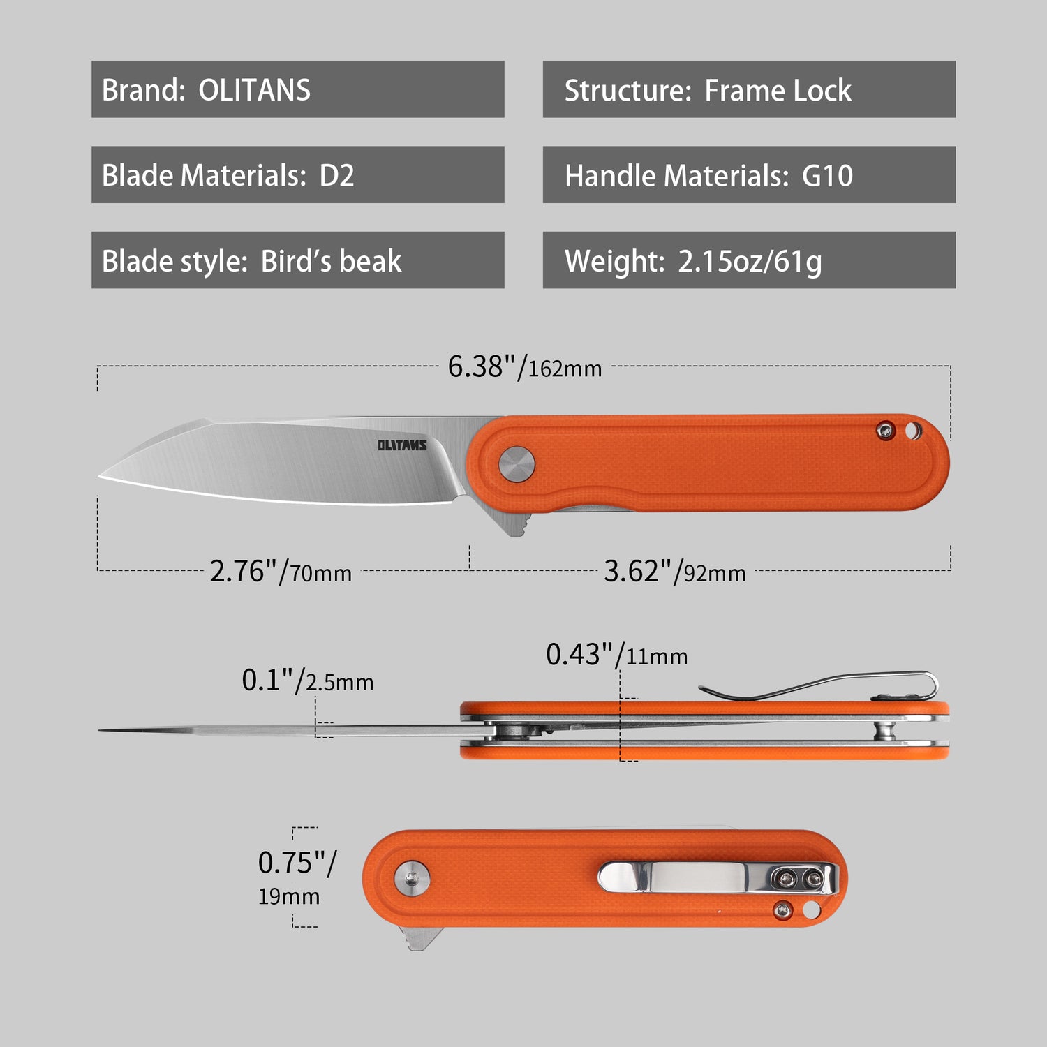 Rocket Wharncliffe Flipper Knife (2.76