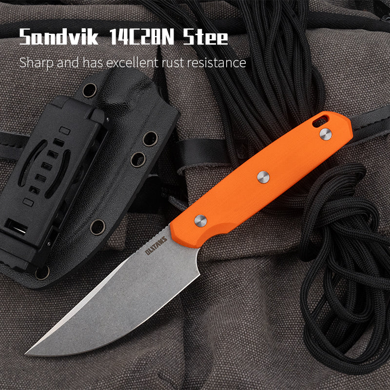 G063 Fixed Blade Knife 3.46'' 14C28N steel Blade, 4.09'' G10 handle Field Utility Knife with Kydex Sheath for Outdoor Camping Hiking