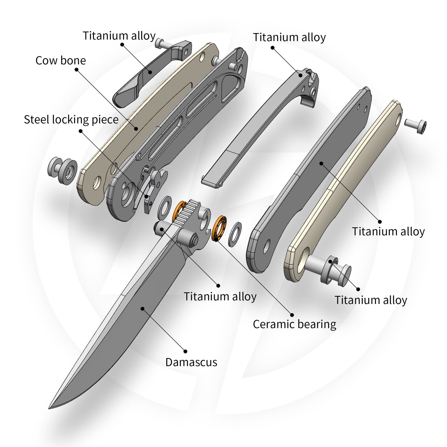 M070-DS Folding Knife(3.07''+Damascus+Cow bone)-Liner Lock-thumb stud-OLITANS
