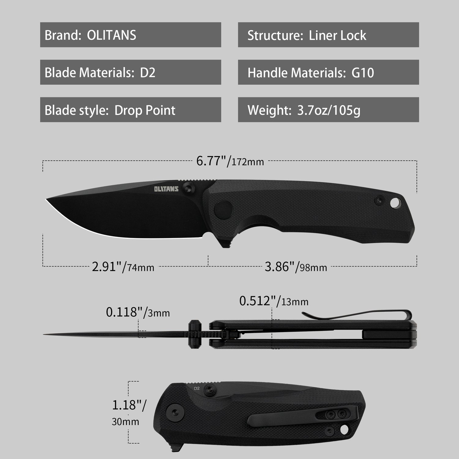 Bomber G061 Folding Knife ( 2.91''+D2+G10 )- Liner LOCK-THUMB STUD-OLITANS