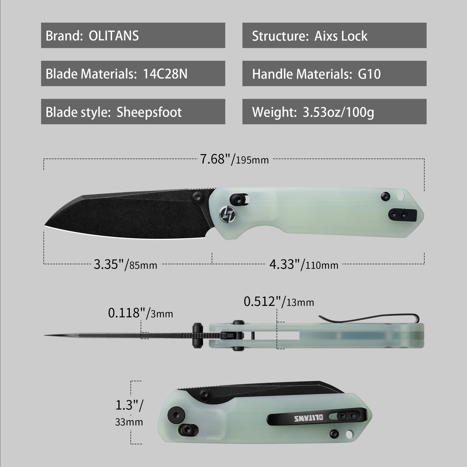 King Penguin G062 Folding Knife (3.35''+14C28N+Carbon fiber surface G10 Handle)-Crossbar Lock-Thumb Stud-Olitans