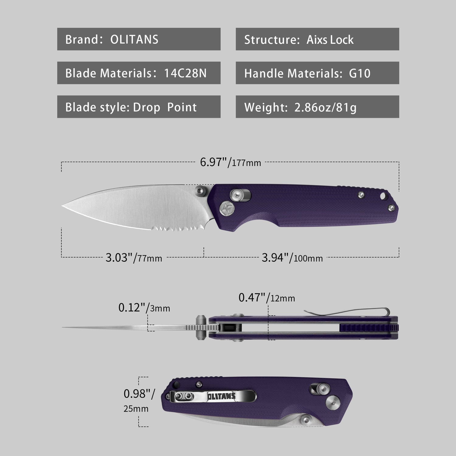 Youth Bird Serrated Pocket Knife (3''+14C28N+G10)-Crossbar Lock-Thumb stud-G053