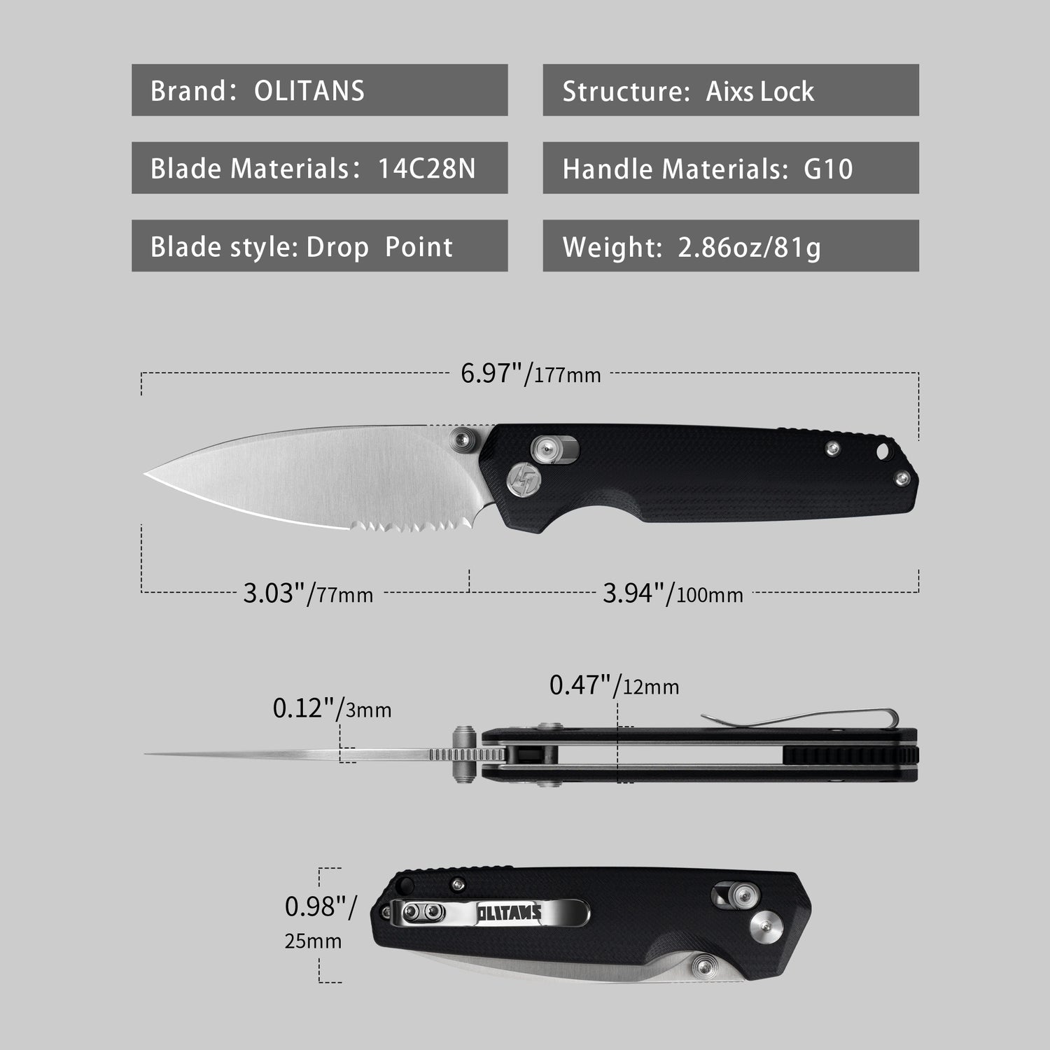 Youth Bird Serrated Pocket Knife (3''+14C28N+G10)-Crossbar Lock-Thumb stud-G053