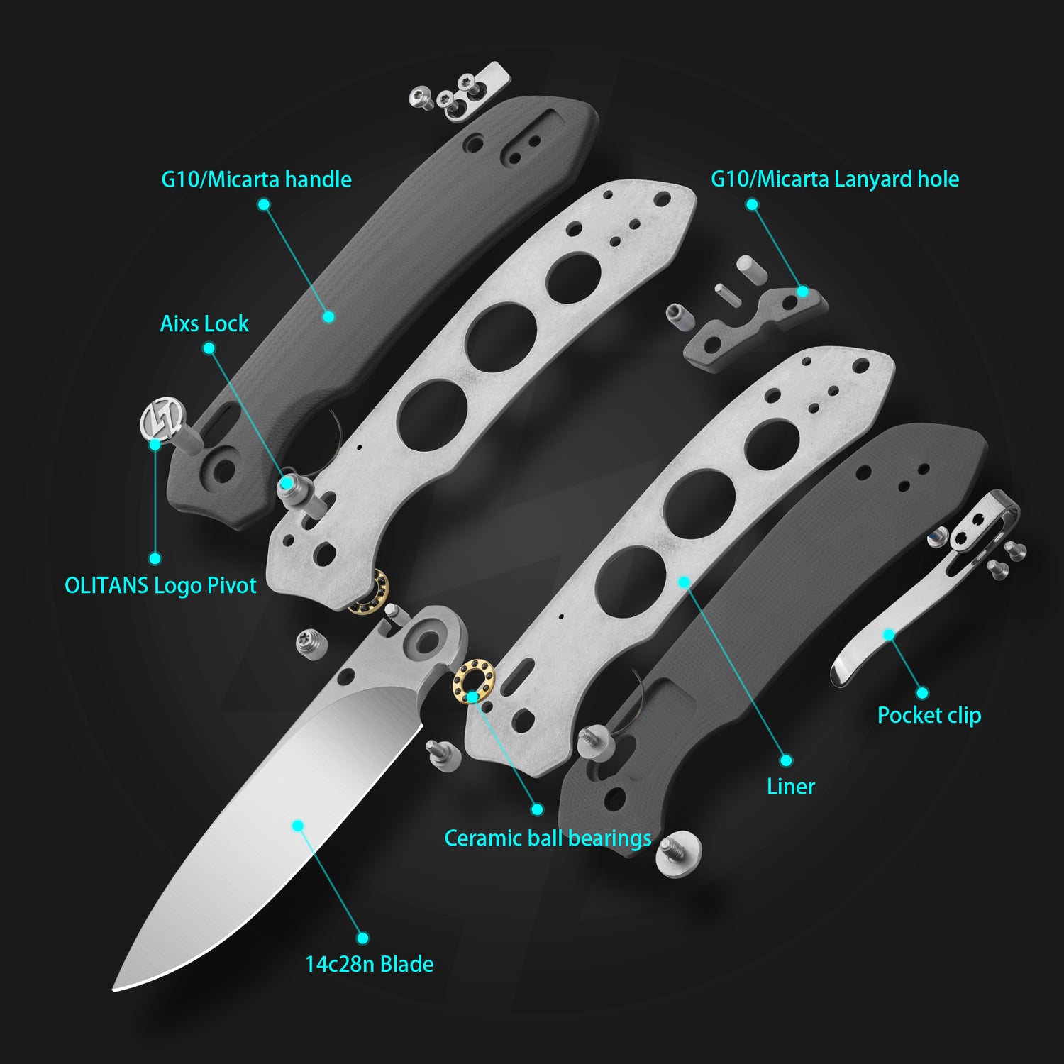 G031 Folding Camping Knife, Crossbar Lock Folding Pocket Knife, 3.3