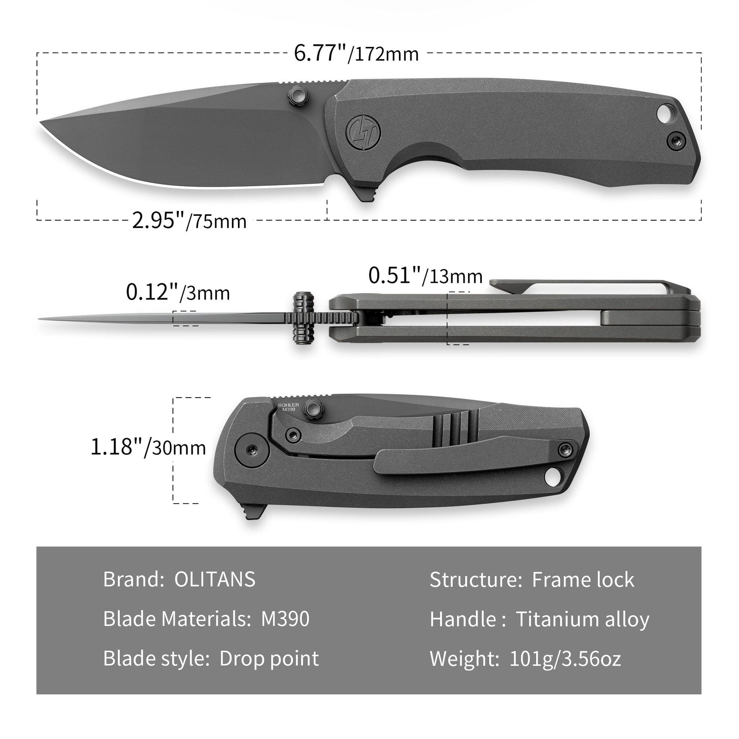 Ti-Bomber T065 Folding Knife –(2.95