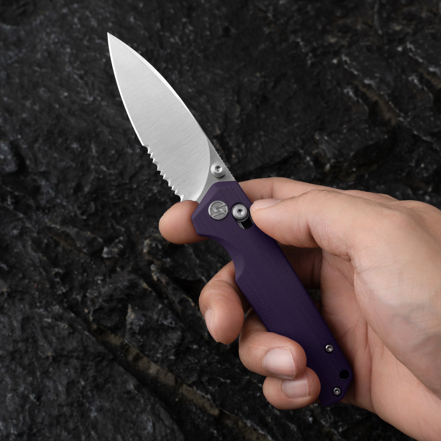 Youth Bird Serrated Pocket Knife (3''+14C28N+G10)-Crossbar Lock-Thumb stud-G053