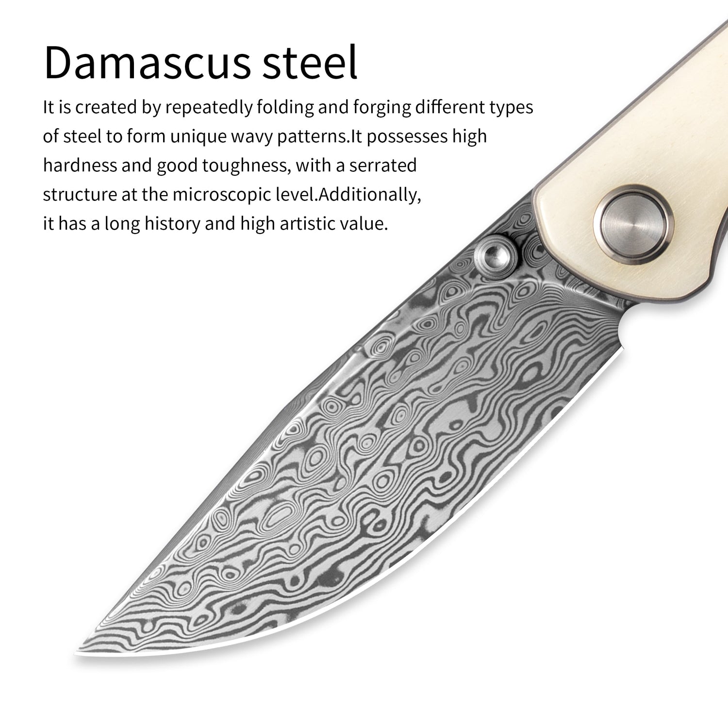 M070-DS Folding Knife(3.07''+Damascus+Cow bone)-Liner Lock-thumb stud-OLITANS