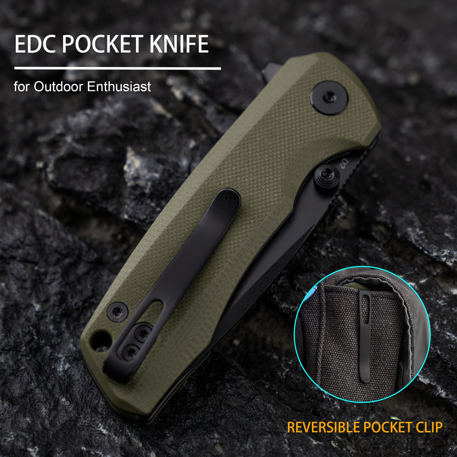 Bomber G061 Folding Knife ( 2.91''+D2+G10 )- Liner LOCK-THUMB STUD-OLITANS