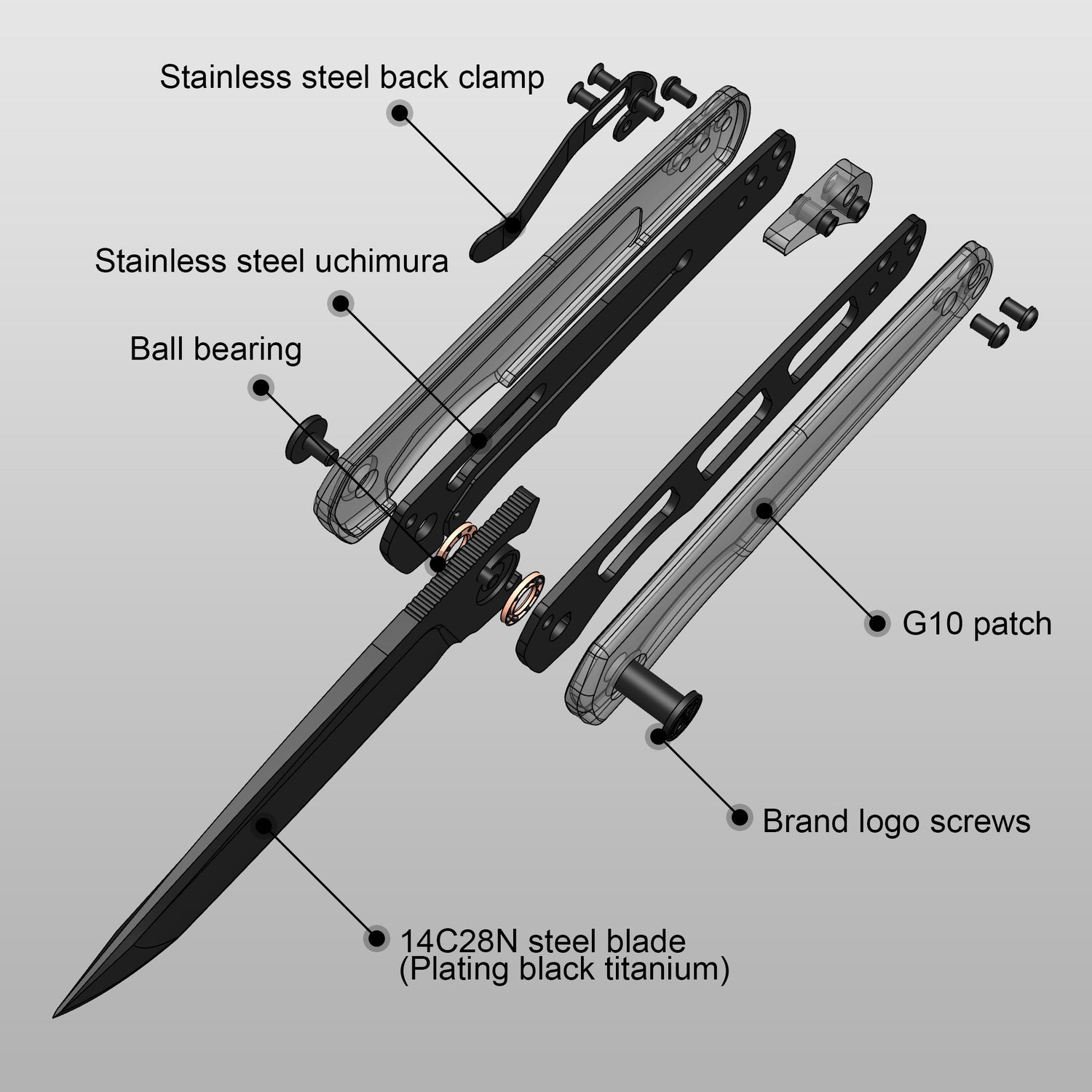 Stealth G047 3'' 14C28N Blade Pocket Knife, G10 Handle, Liner Lock, Front Flipper