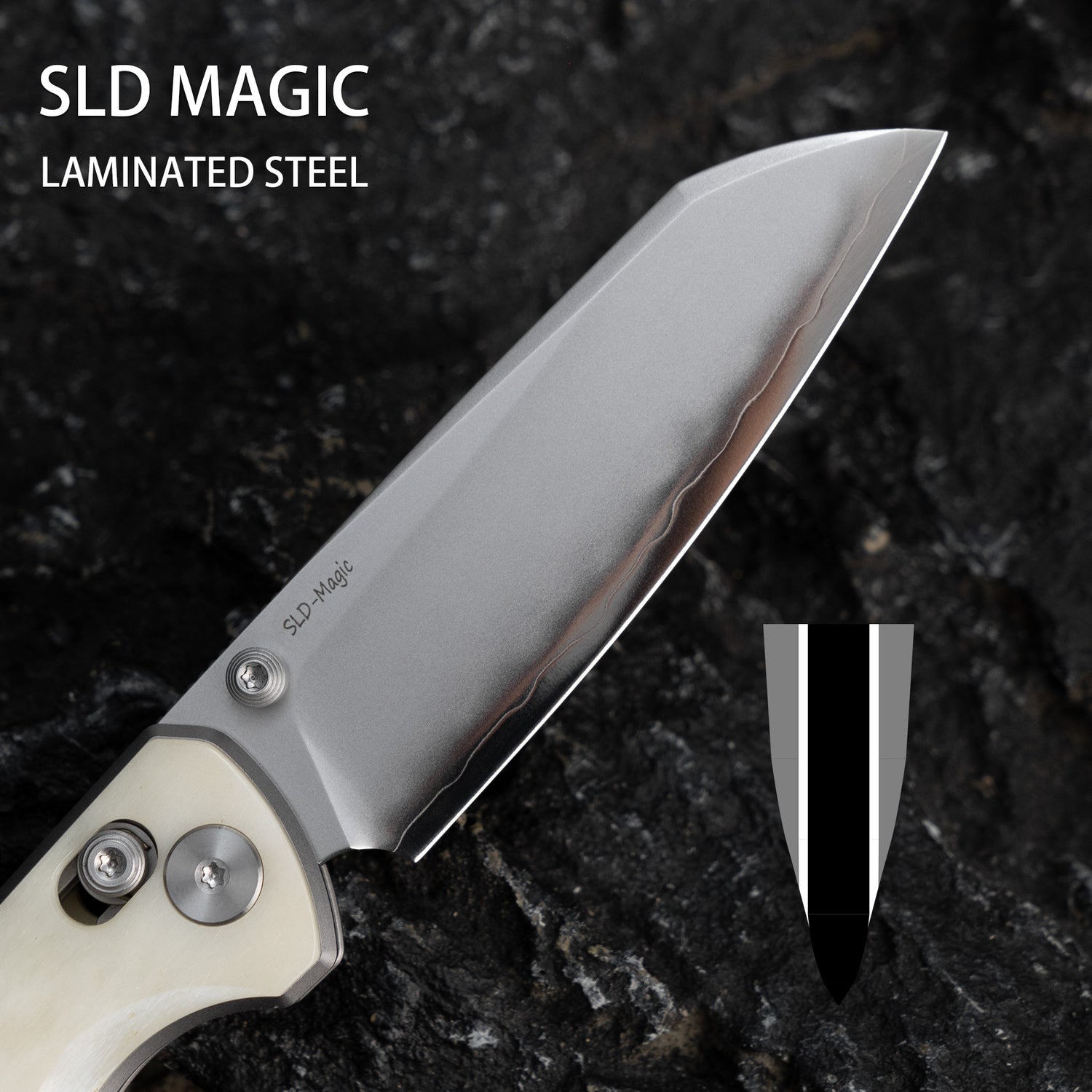 Imperial Penguin Folding Knife(3.35''+SLD Magic+Carbon fibre)-crossbar lock-thumb stud-M060