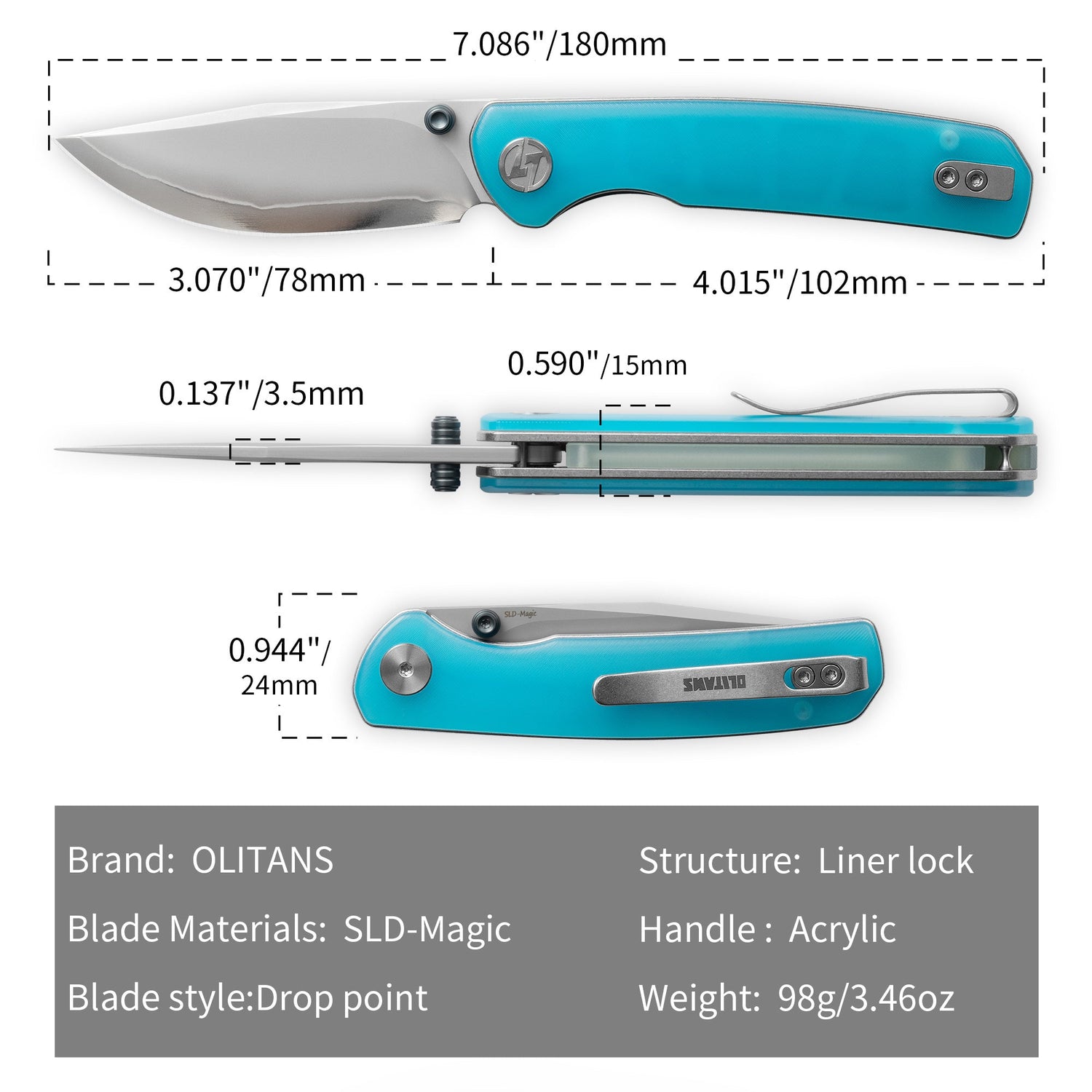 Gecko SE G080 (3.07''+SLD Magic+Blue Acrylic)-Liner Lock-thumb stud