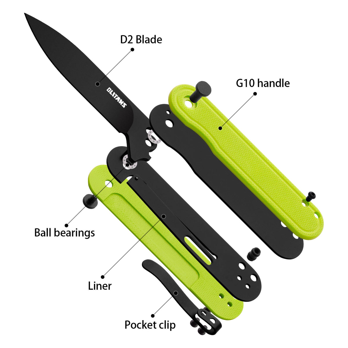 Rocket G040 (2.75''+D2+Neon Green G10)-Liner Lock-Flipper