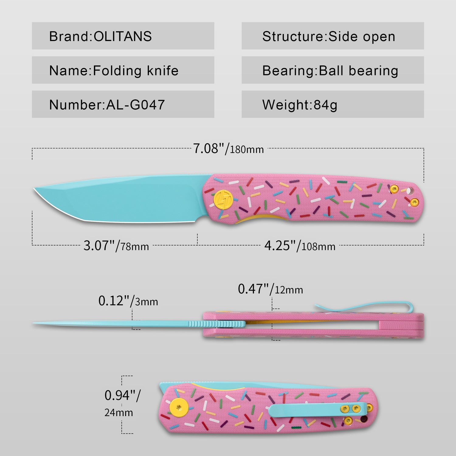 Stealth G047 3'' 14C28N Blade Pocket Knife, G10 Handle, Liner Lock, Front Flipper