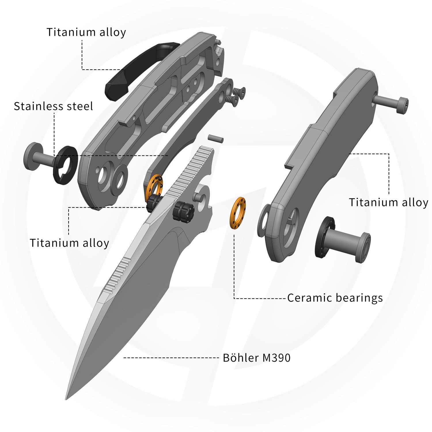 Mini Ti-Mastiff T074( 2.36'' + Bohler M390 + Step milled+Titanium )Folding Knife