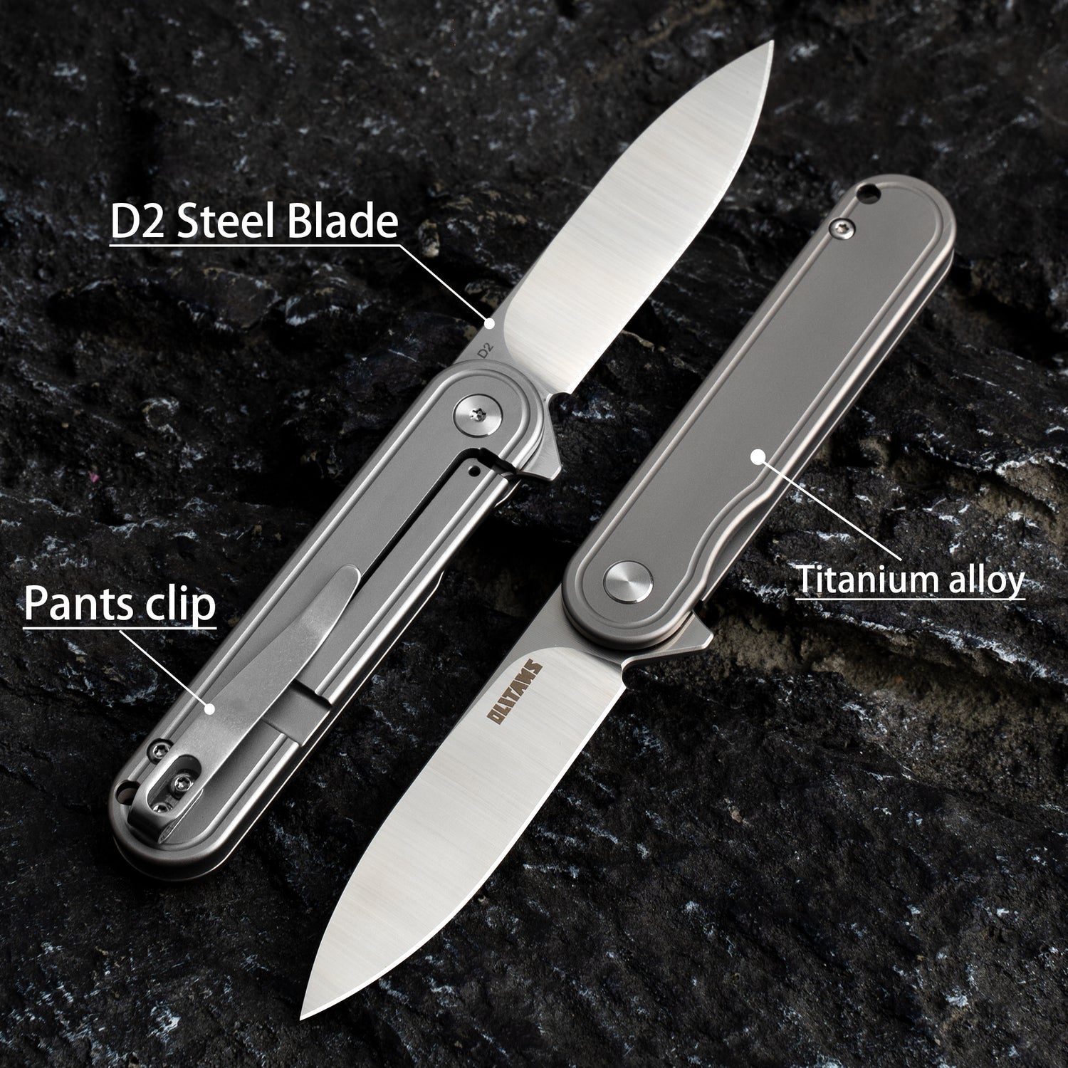 Rocket Pocket Knife(2.76'' D2 Blade+Titanium)Secure Frame Lock-Flipper-T025