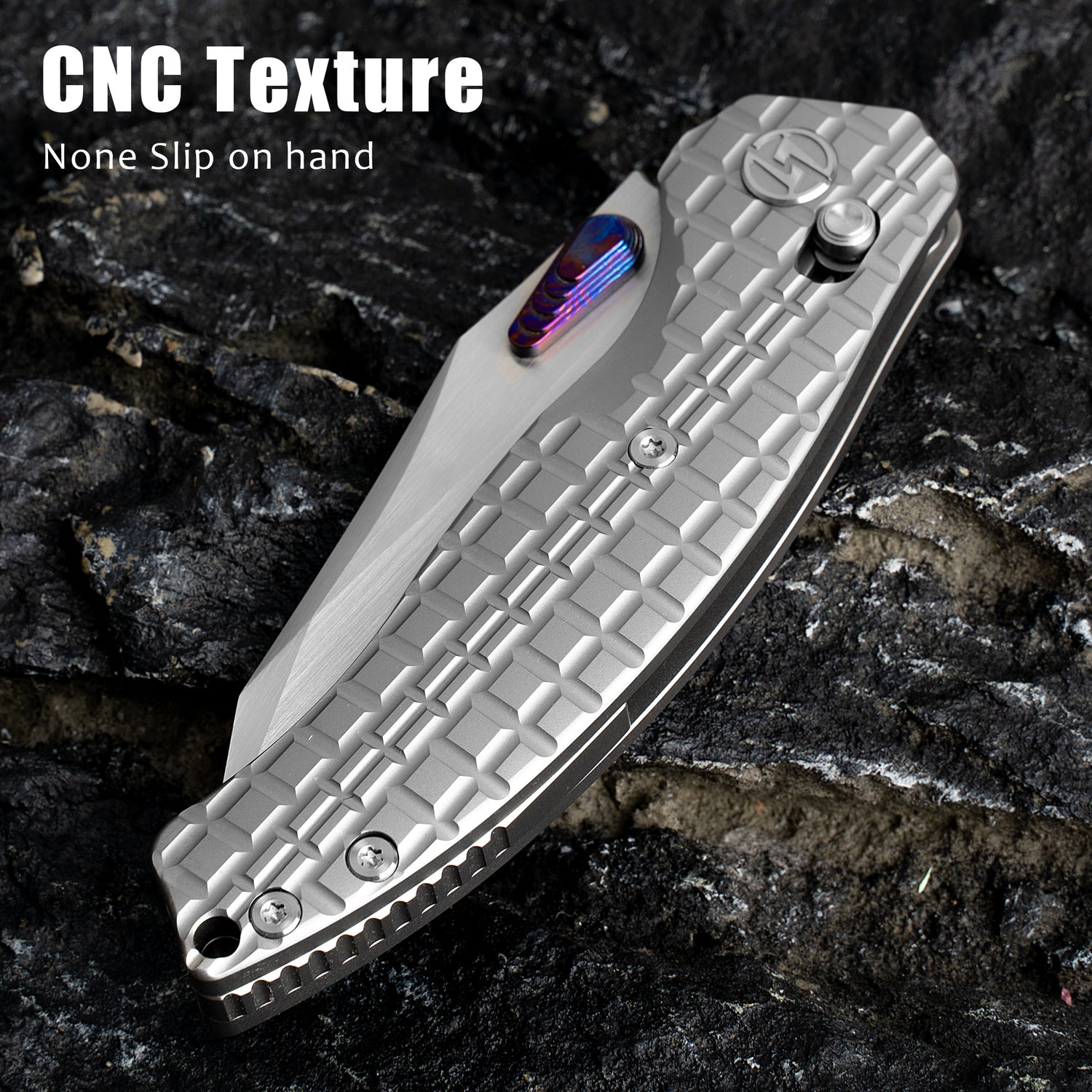 T052-Folding Knife 3.54'' Bohler M390 Blade + Titanium Handle - Crossbar Lock - Thumb Stud