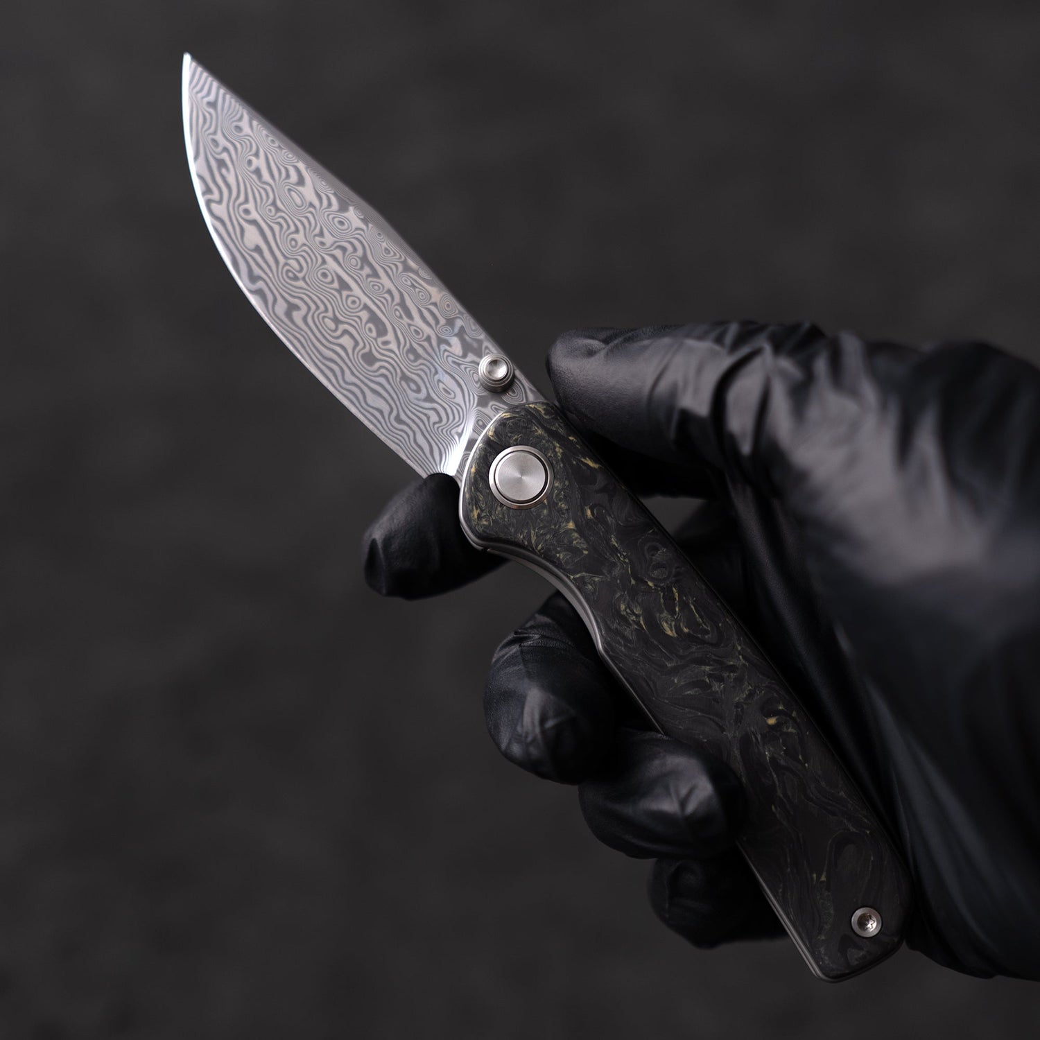 M070-DS Folding Knife(3.07''+Damascus+Carbon fibre)-Liner Lock-thumb stud-OLITANS