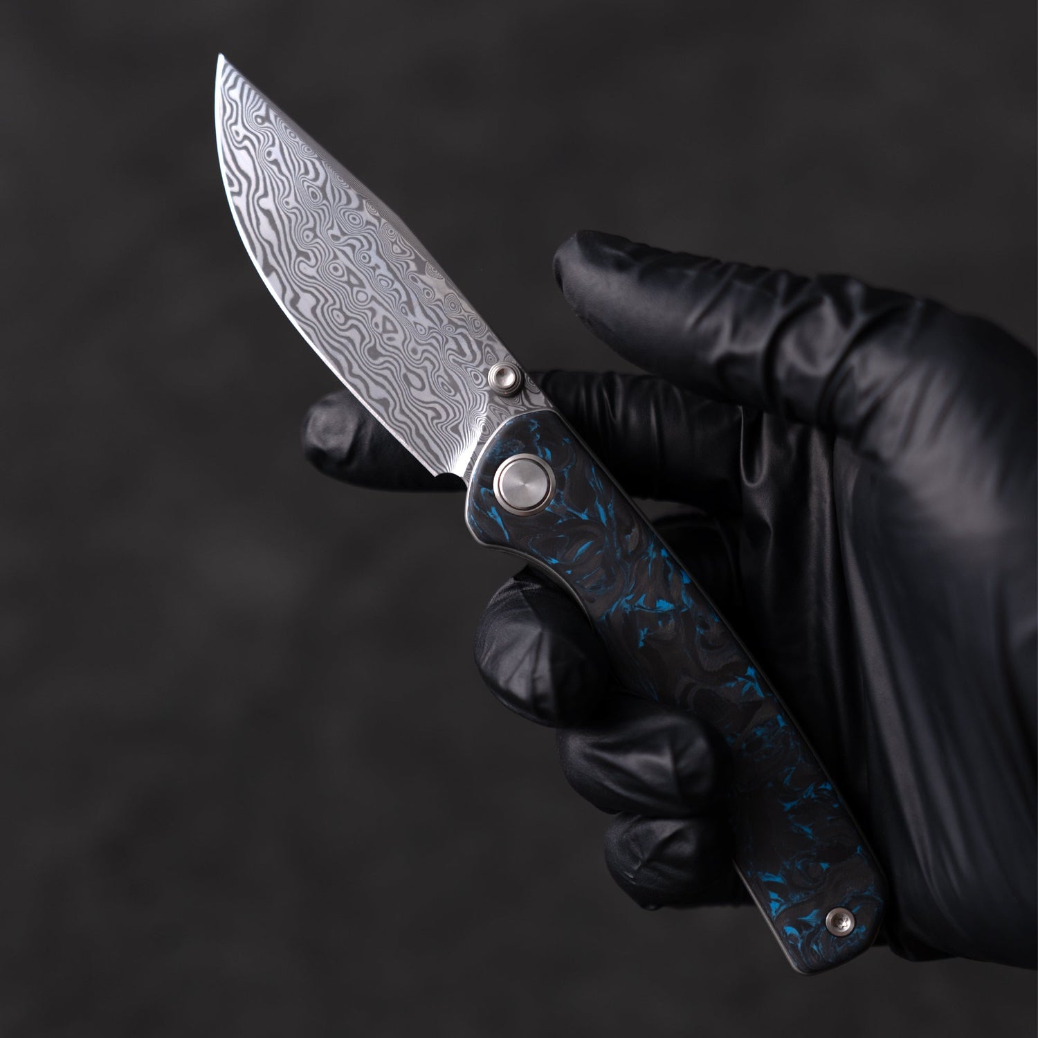 M070-DS Folding Knife(3.07''+Damascus+Carbon fibre)-Liner Lock-thumb stud-OLITANS