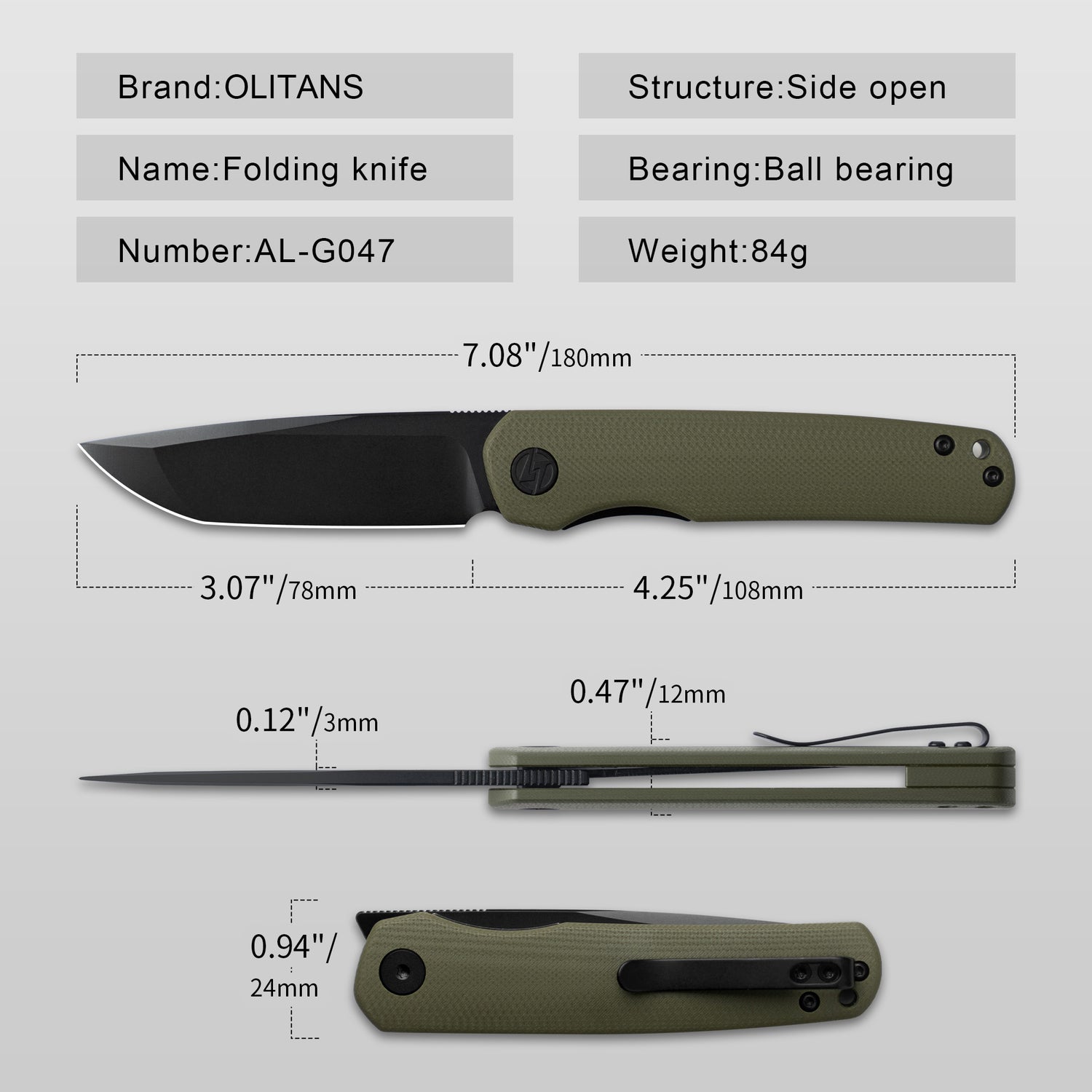 Stealth G047 3'' 14C28N Blade Pocket Knife, G10 Handle, Liner Lock, Front Flipper