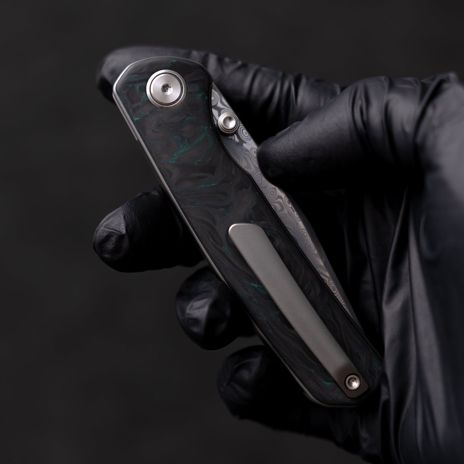 M070-DS Folding Knife(3.07''+Damascus+Carbon fibre)-Liner Lock-thumb stud-OLITANS