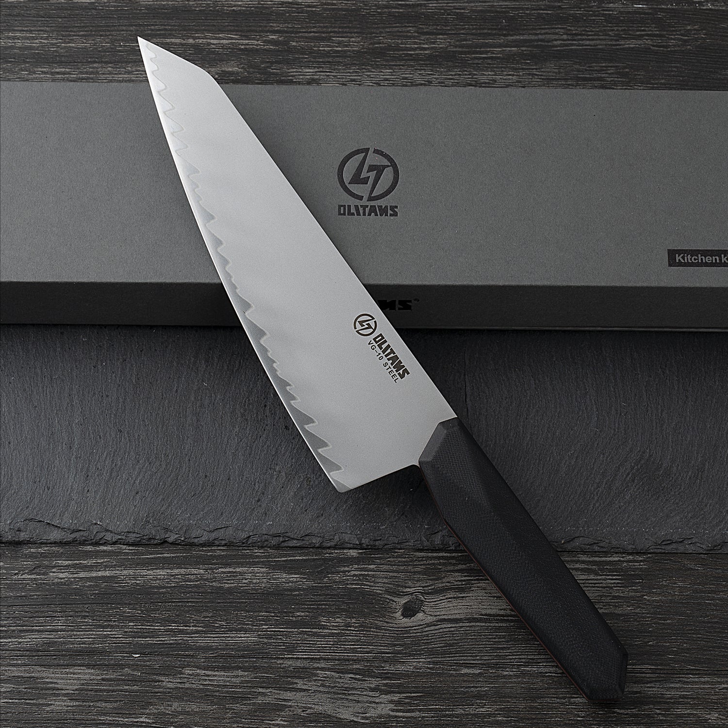 Chef's Knife, 8 in Professional Chef Kinfe VG-10, Ultra Sharp Kitchen Knife, G10 Handle (Black)