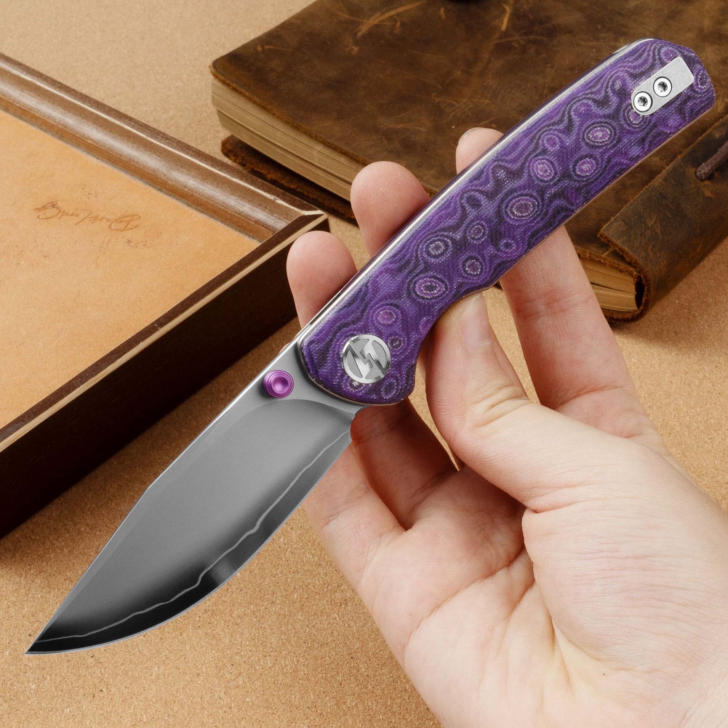 Gecko SE G080 (3.07''+SLD Magic+Purple Micarta)-Liner Lock-thumb stud