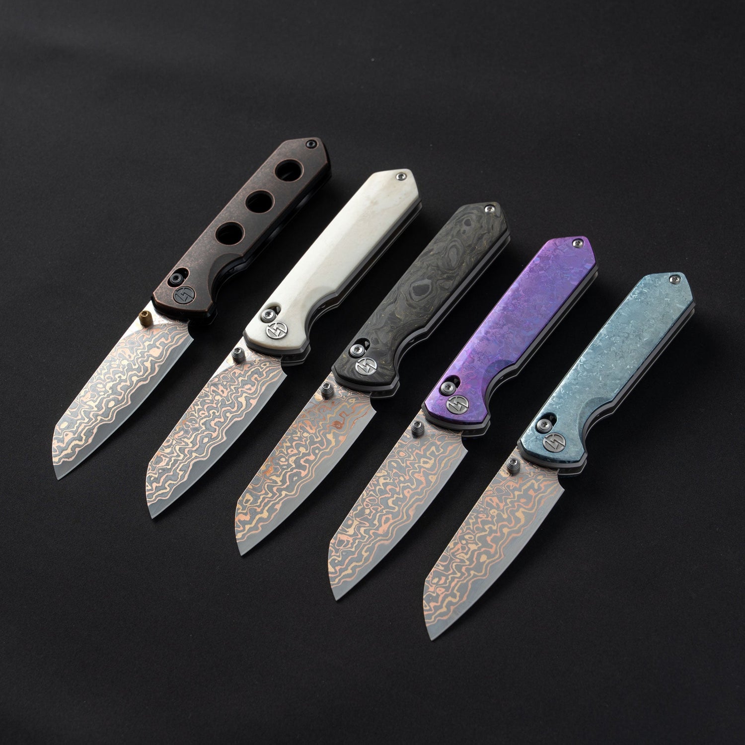 Imperial Penguin M060(3.35''+Damascus Steel & Copper+Cow bone)-Axis lock-thumb stud