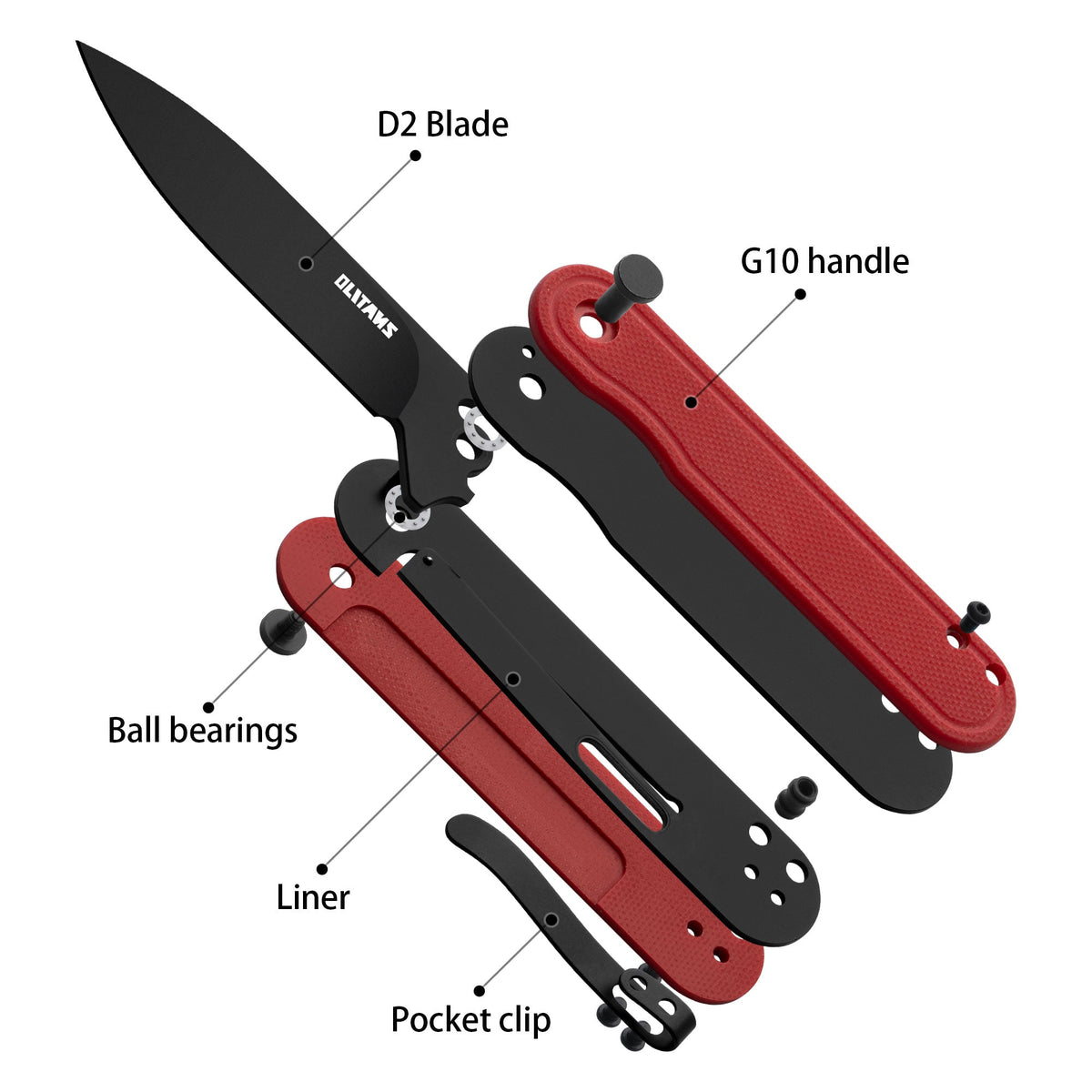 Rocket G040 (2.75''+D2+Red G10)-Liner Lock-Flipper