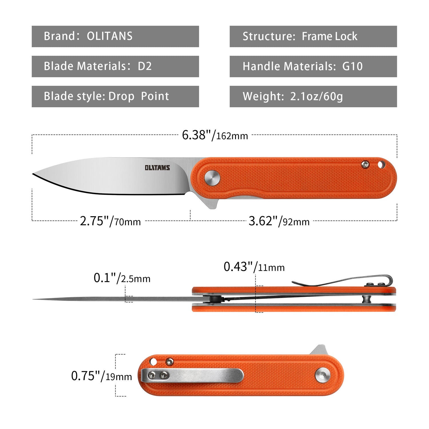 Rocket Pocket Knife (2.75''+D2+G10)-Liner Lock-Flipper-G040