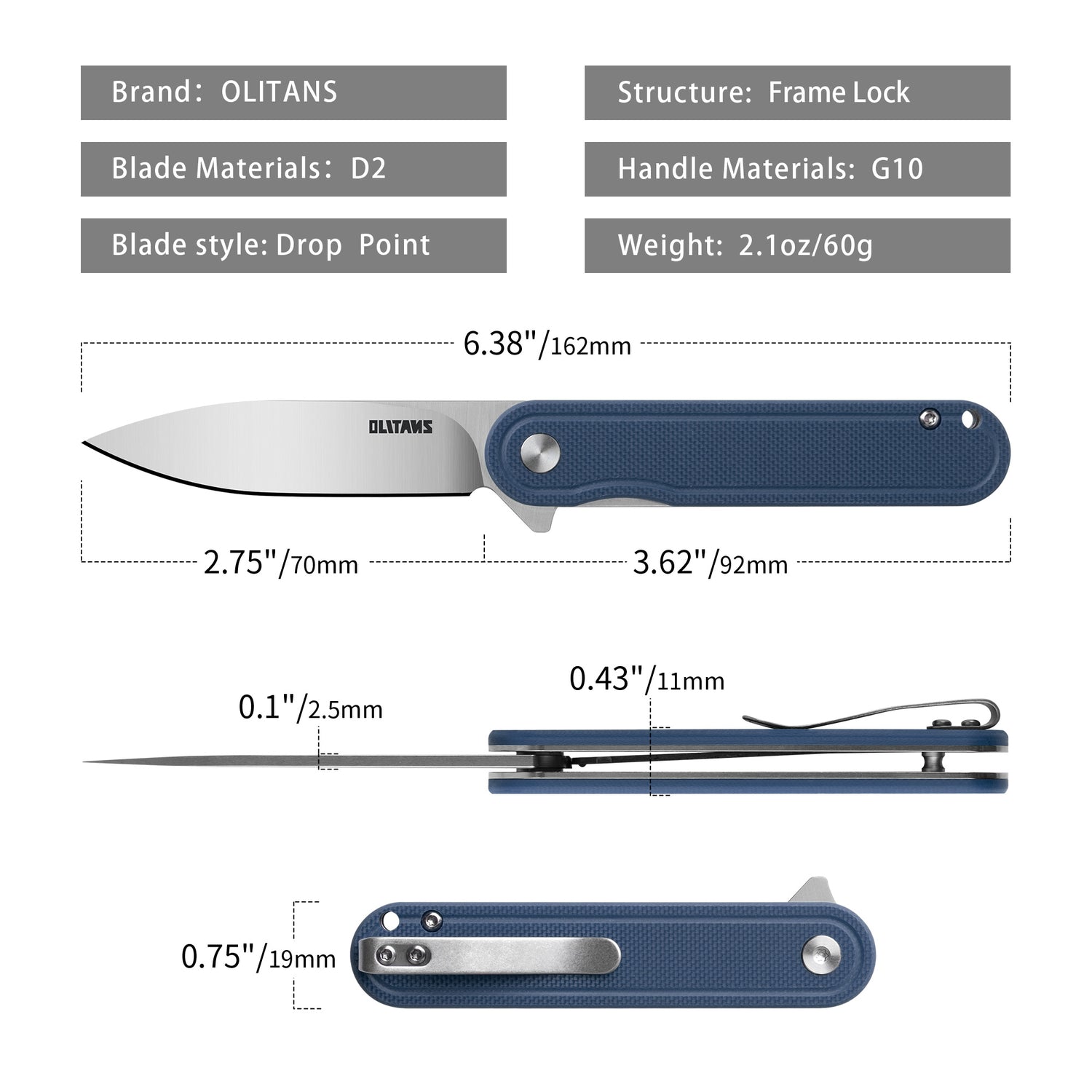 Rocket Pocket Knife (2.75''+D2+G10)-Liner Lock-Flipper-G040