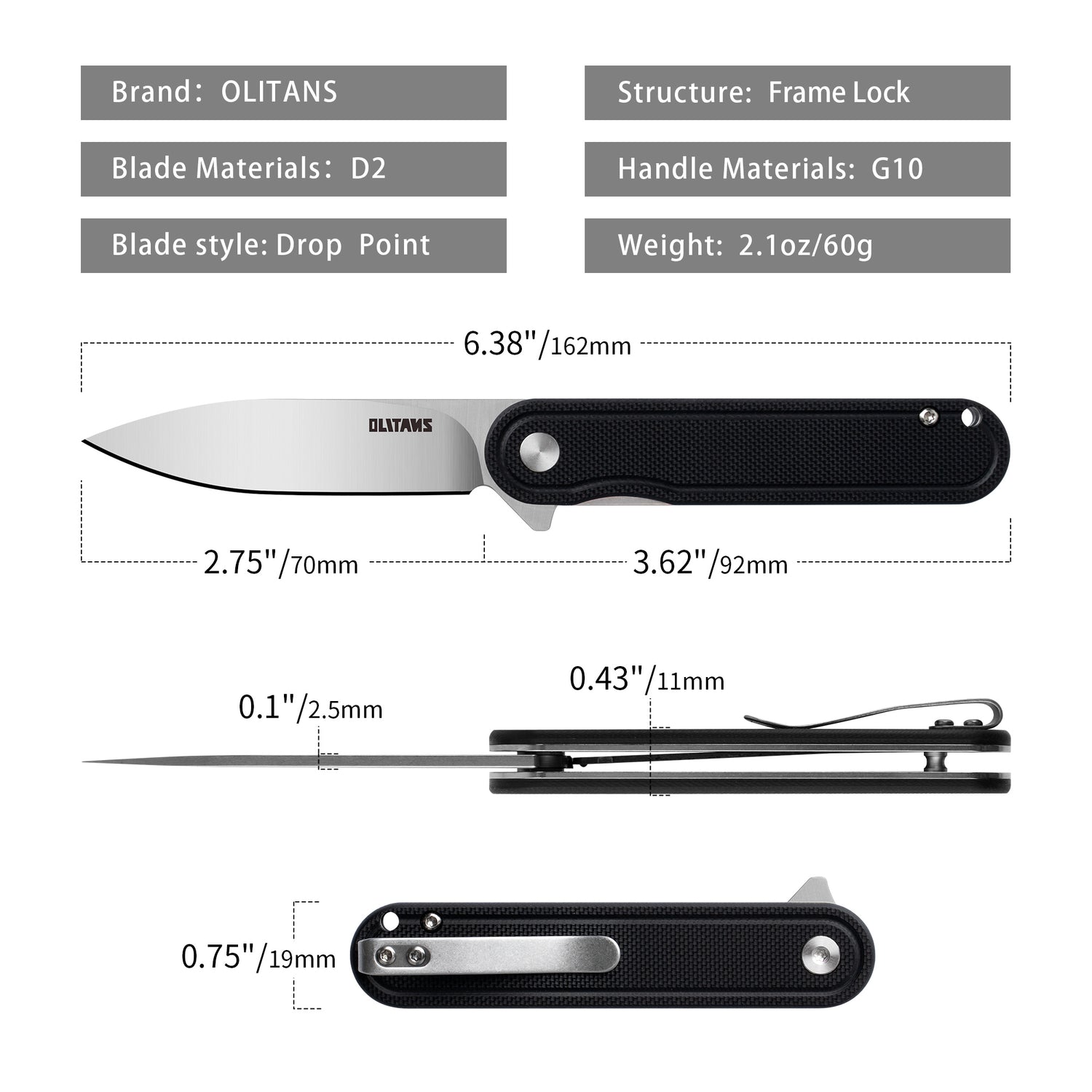 Rocket Pocket Knife (2.75''+D2+G10)-Liner Lock-Flipper-G040