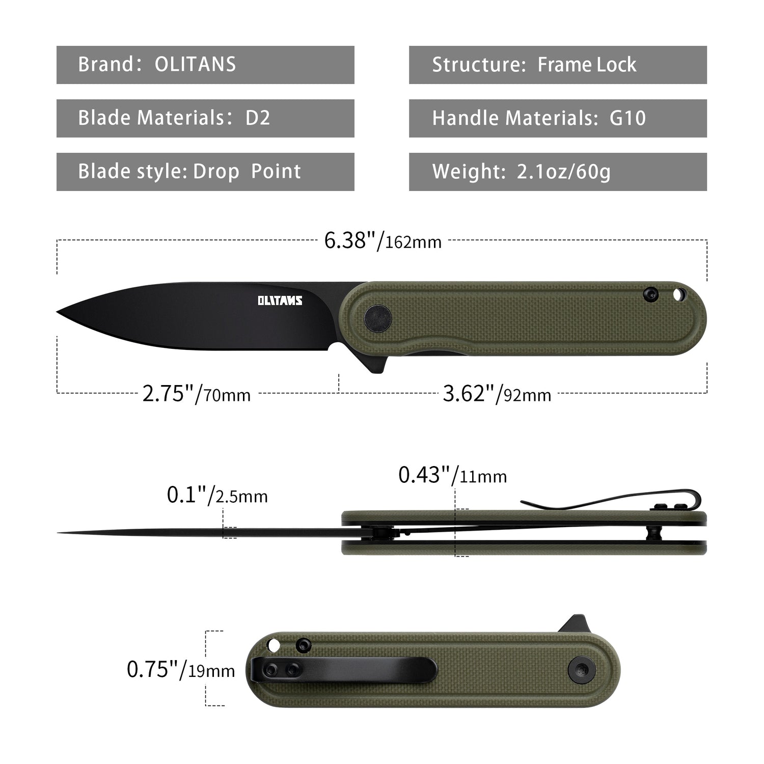 Rocket Pocket Knife (2.75''+D2+G10)-Liner Lock-Flipper-G040