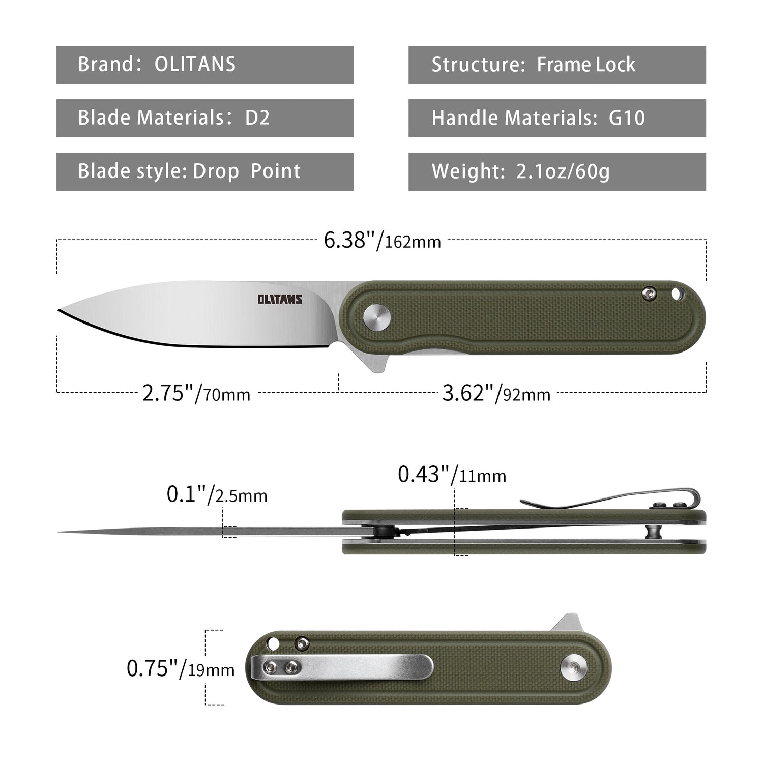 Rocket Pocket Knife (2.75''+D2+G10)-Liner Lock-Flipper-G040