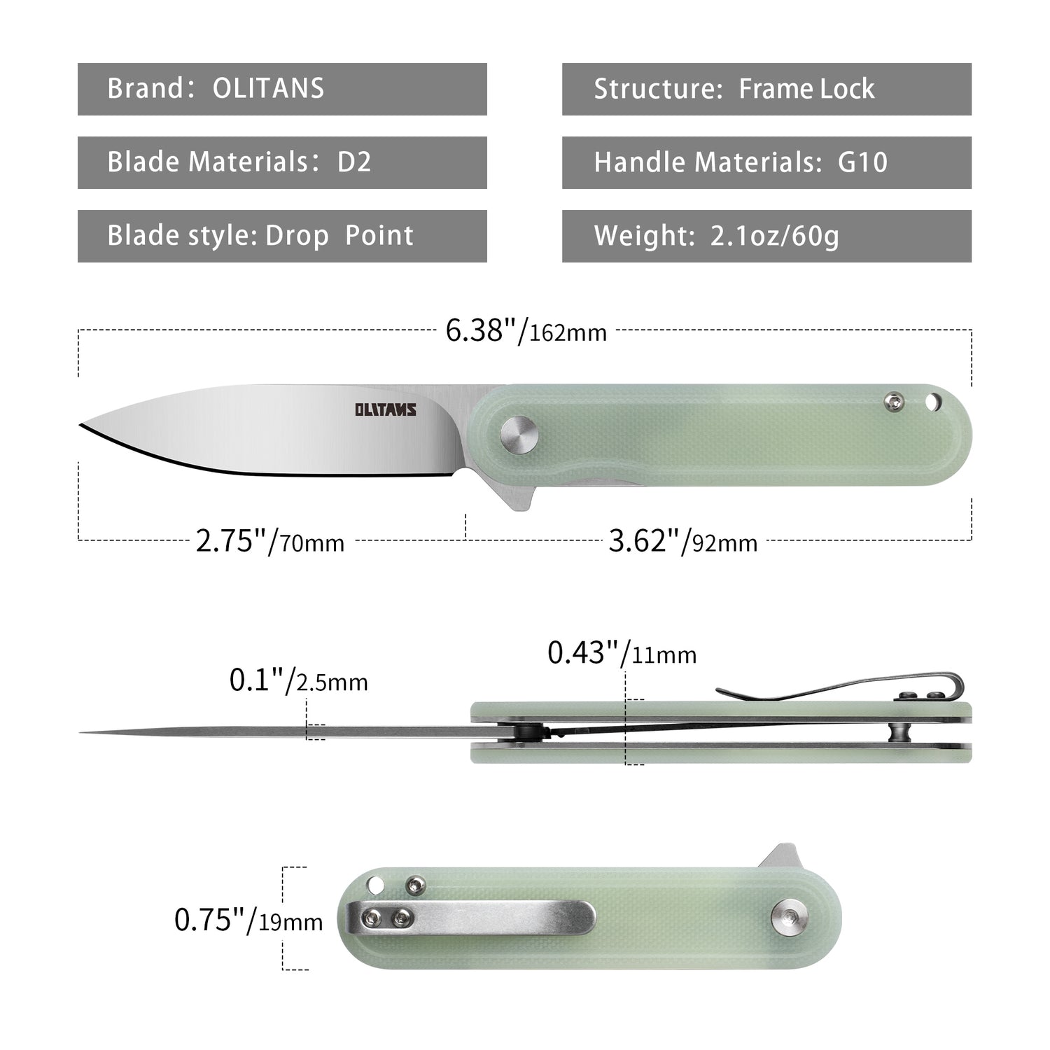 Rocket Pocket Knife (2.75''+D2+G10)-Liner Lock-Flipper-G040
