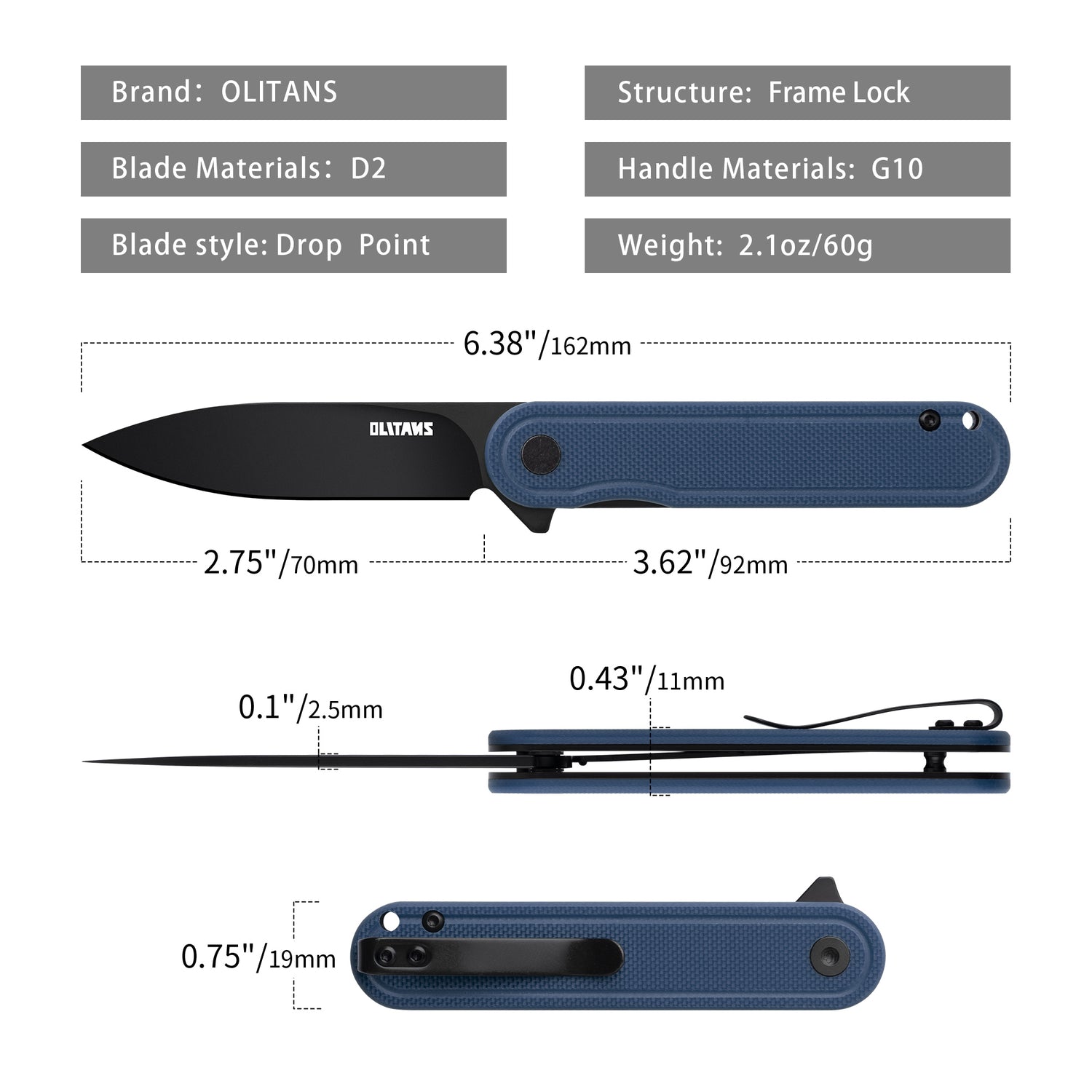 Rocket Pocket Knife (2.75''+D2+G10)-Liner Lock-Flipper-G040