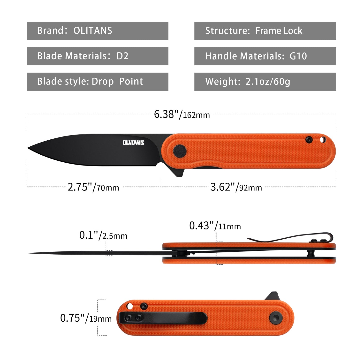 Rocket Pocket Knife (2.75''+D2+G10)-Liner Lock-Flipper-G040