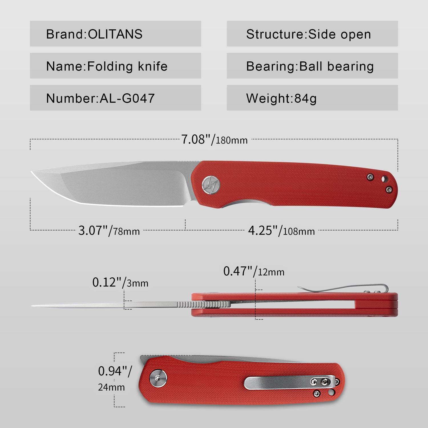 Stealth G047 3'' 14C28N Blade Pocket Knife, G10 Handle, Liner Lock, Front Flipper