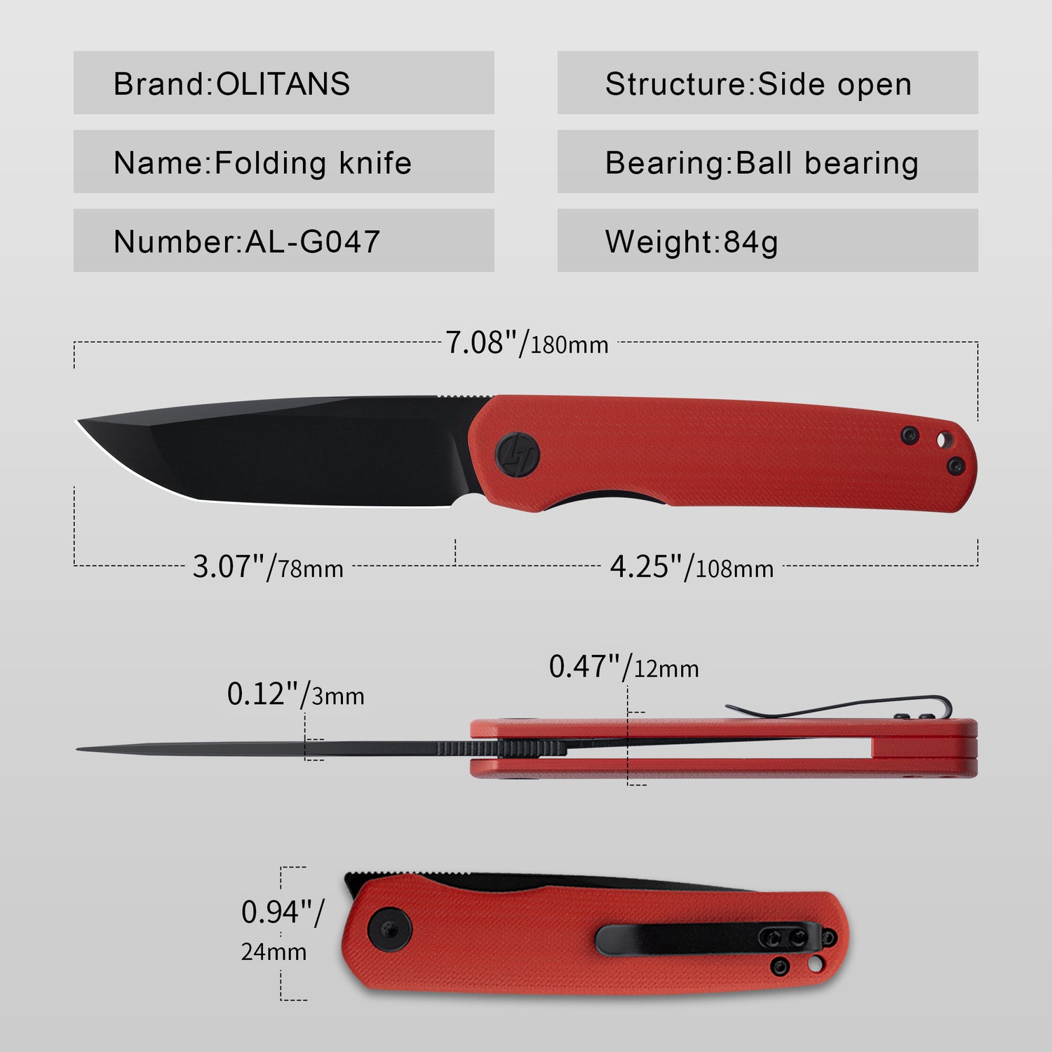 Stealth G047 3'' 14C28N Blade Pocket Knife, G10 Handle, Liner Lock, Front Flipper