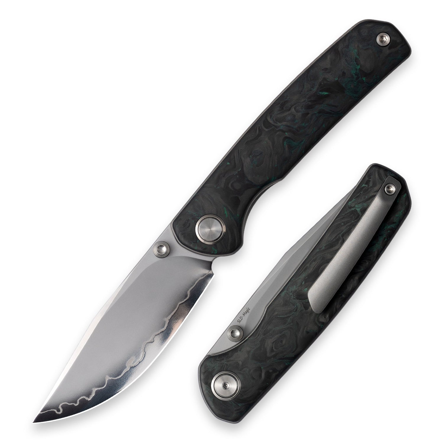 M070-SLD Folding Knife(3.07''+SLD Magic+Carbon fibre)-Liner Lock-thumb stud-OLITANS