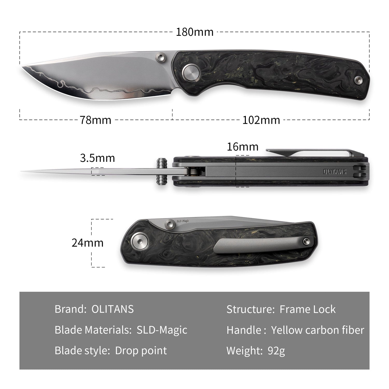 M070-SLD Folding Knife(3.07''+SLD Magic+Carbon fibre)-Liner Lock-thumb stud-OLITANS