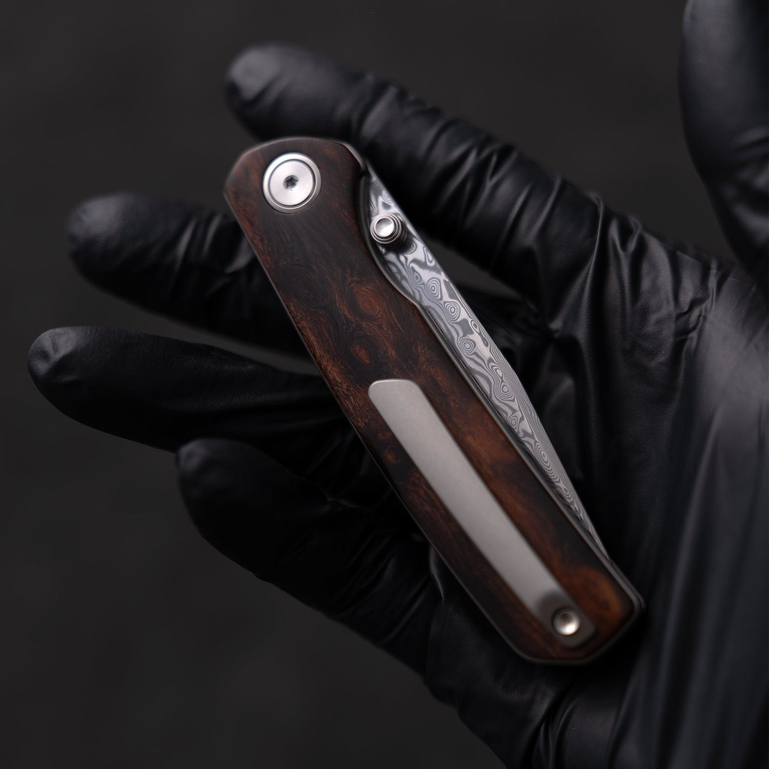 M070-DS Folding Knife(3.07''+Damascus+Wood)-Liner Lock-thumb stud-OLITANS