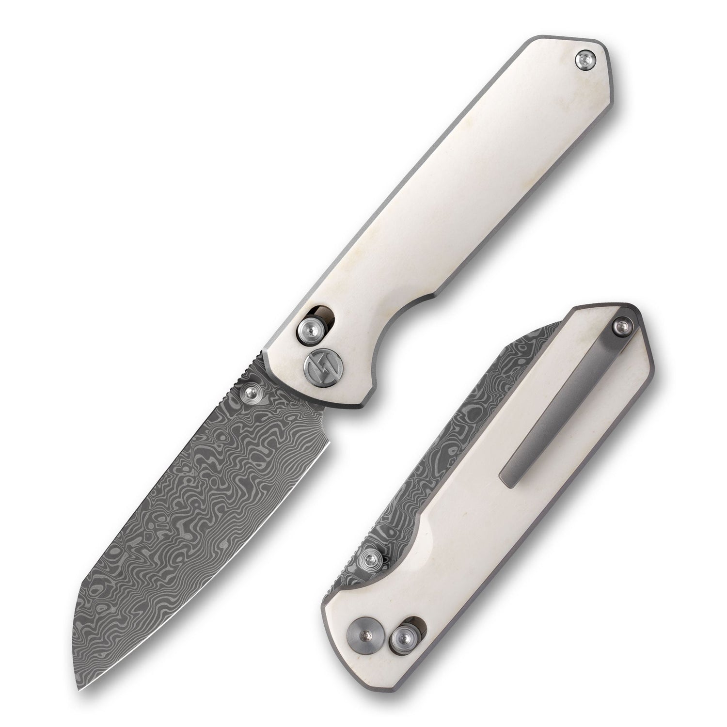 Imperial Penguin M060(3.35''+Damascus+Cow bone)-Axis lock-thumb stud