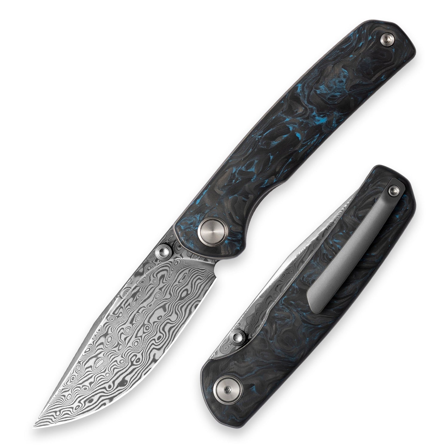M070-DS Folding Knife(3.07''+Damascus+Carbon fibre)-Liner Lock-thumb stud-OLITANS