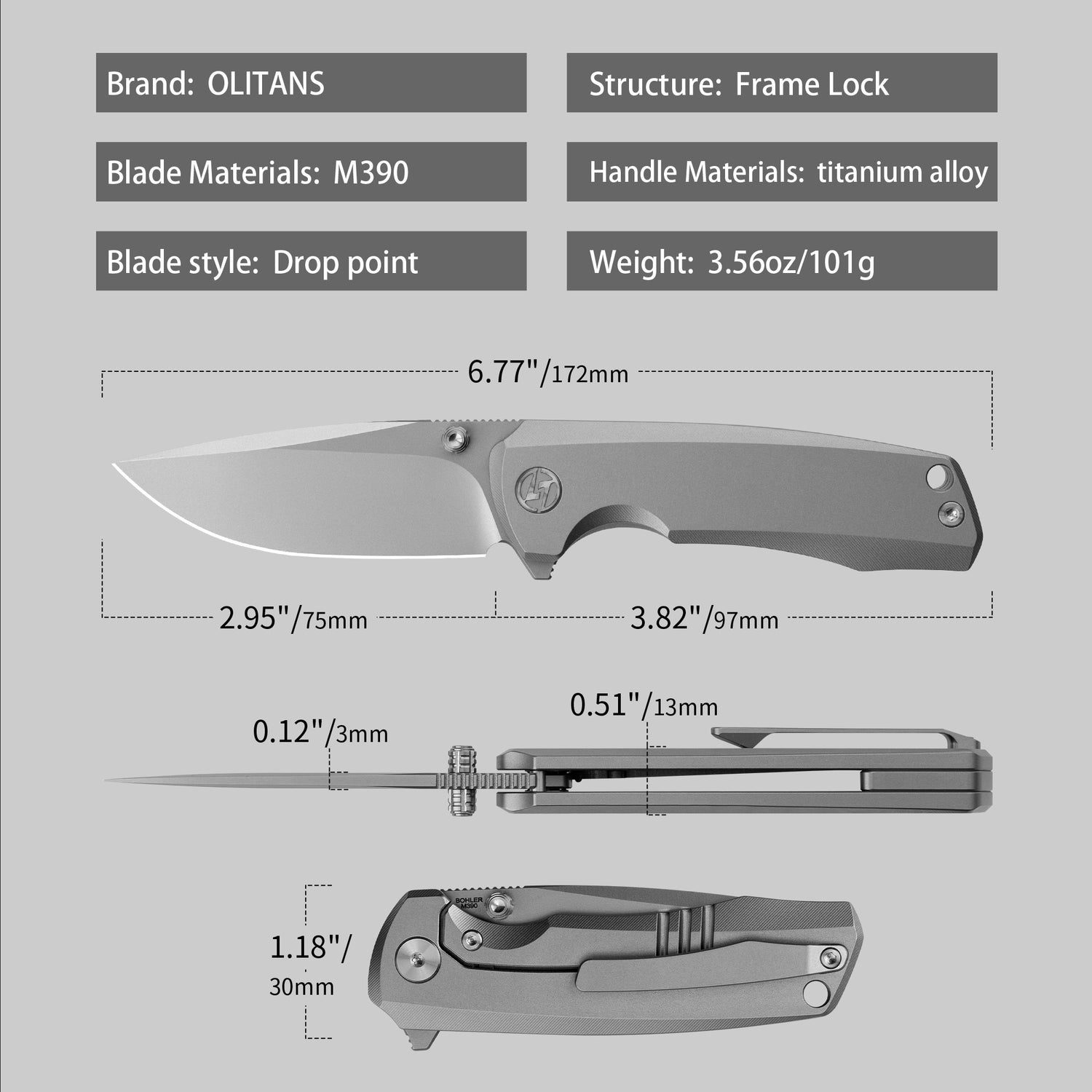 Ti Bomber T065 Folding Knife –（2.95