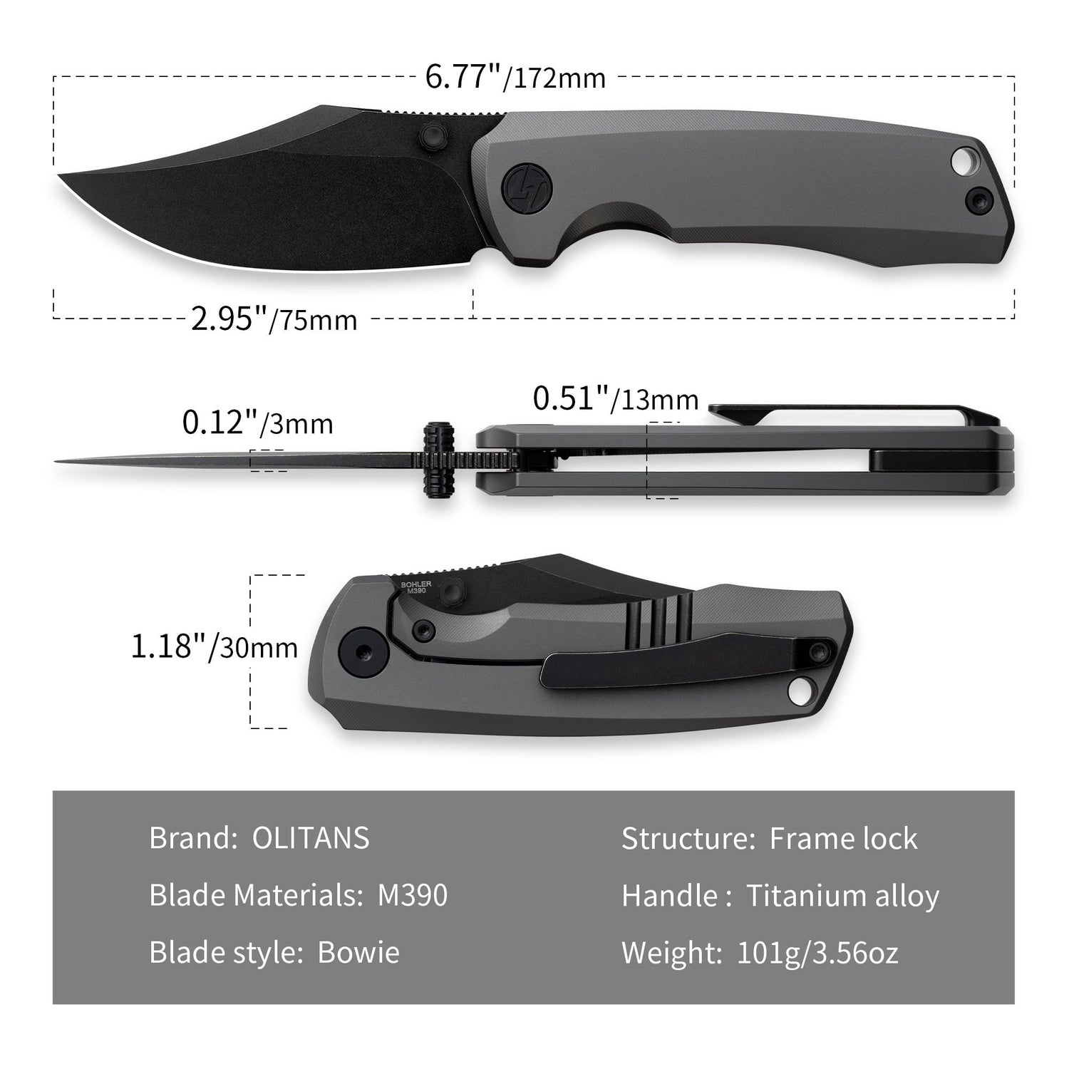 Ti-Bomber T068 Folding Knife –（2.95