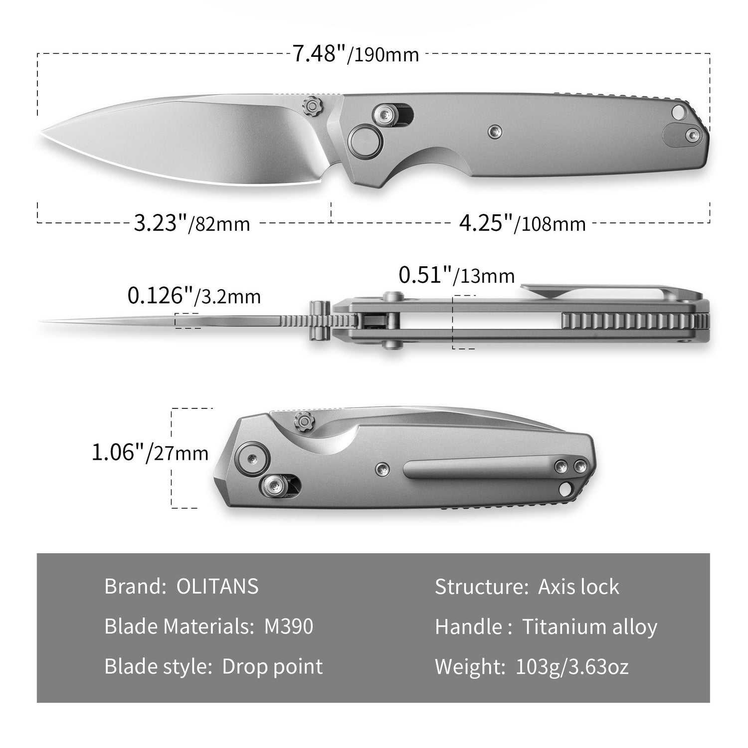 Ti-Aero T075 Folding Knife –（3.23