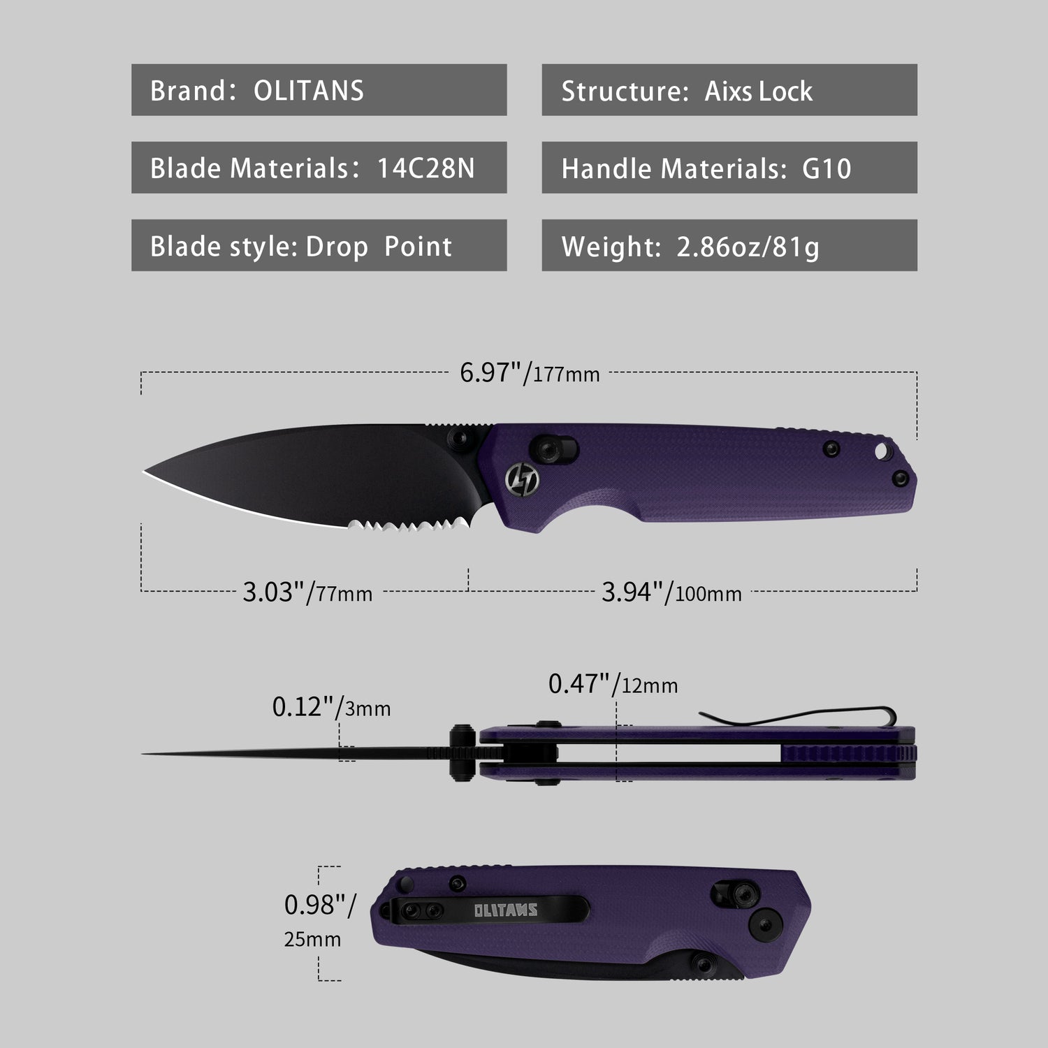Youth Bird Serrated Pocket Knife （3''+14C28N+G10）-Crossbar Lock-Thumb stud-G053
