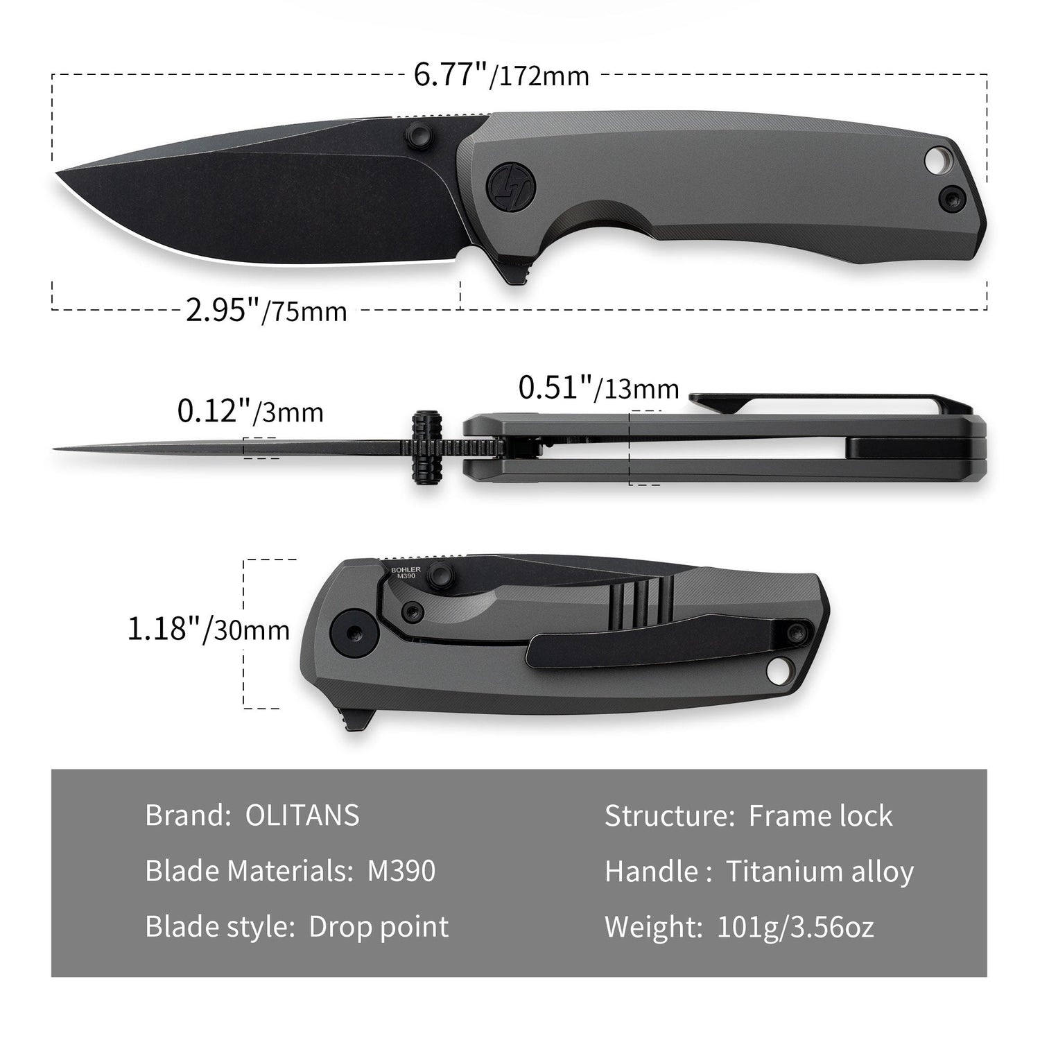 Ti-Bomber T065 Folding Knife –（2.95
